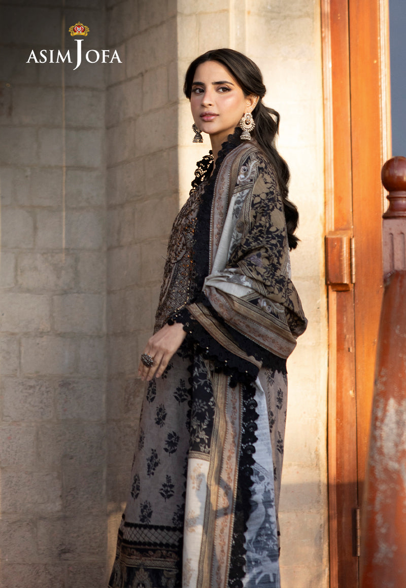 Asim Jofa Beige 3 Piece Khaddar Outfit