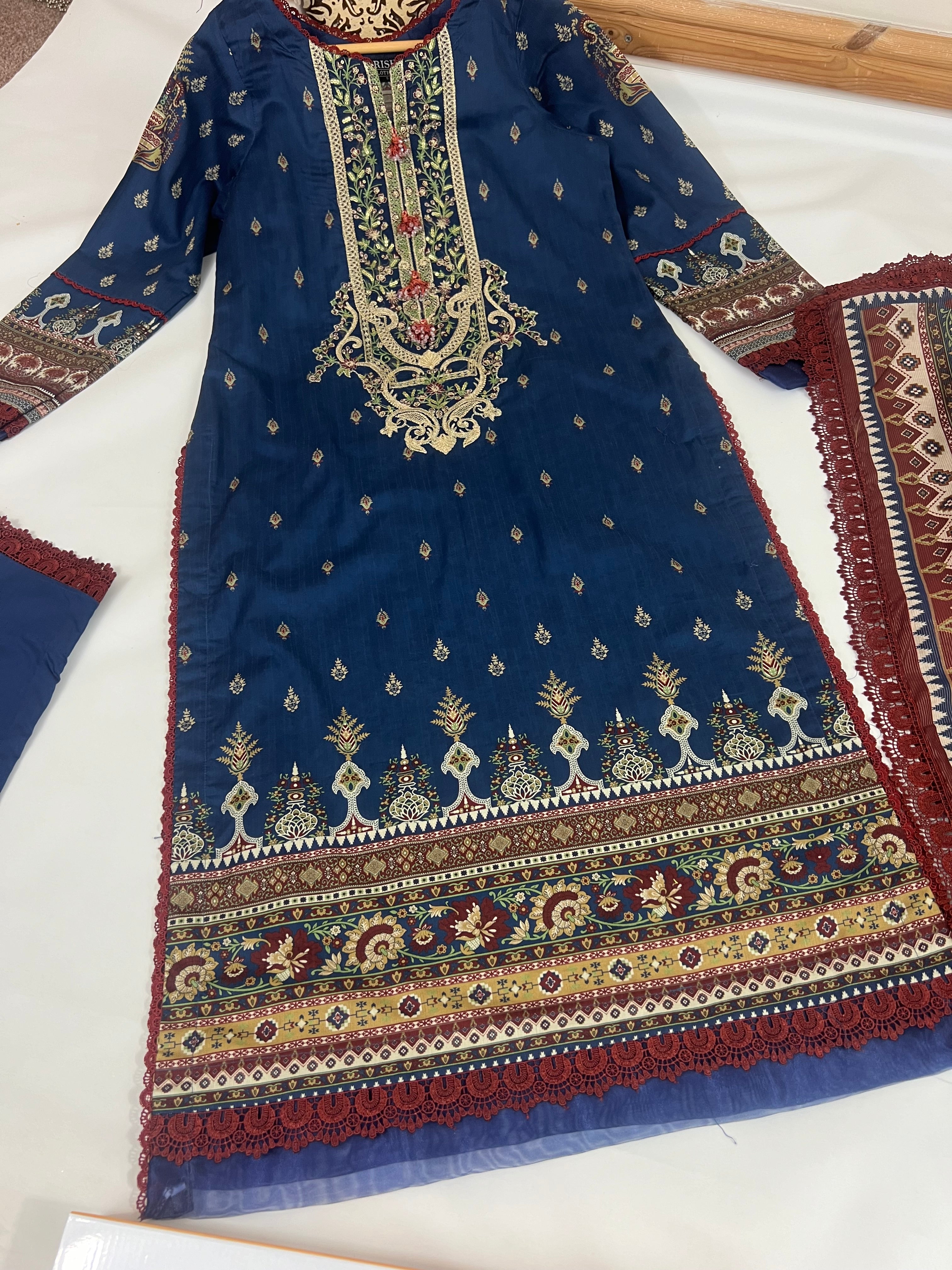 Asim Jofa Blue 3 Piece Cambric Outfit
