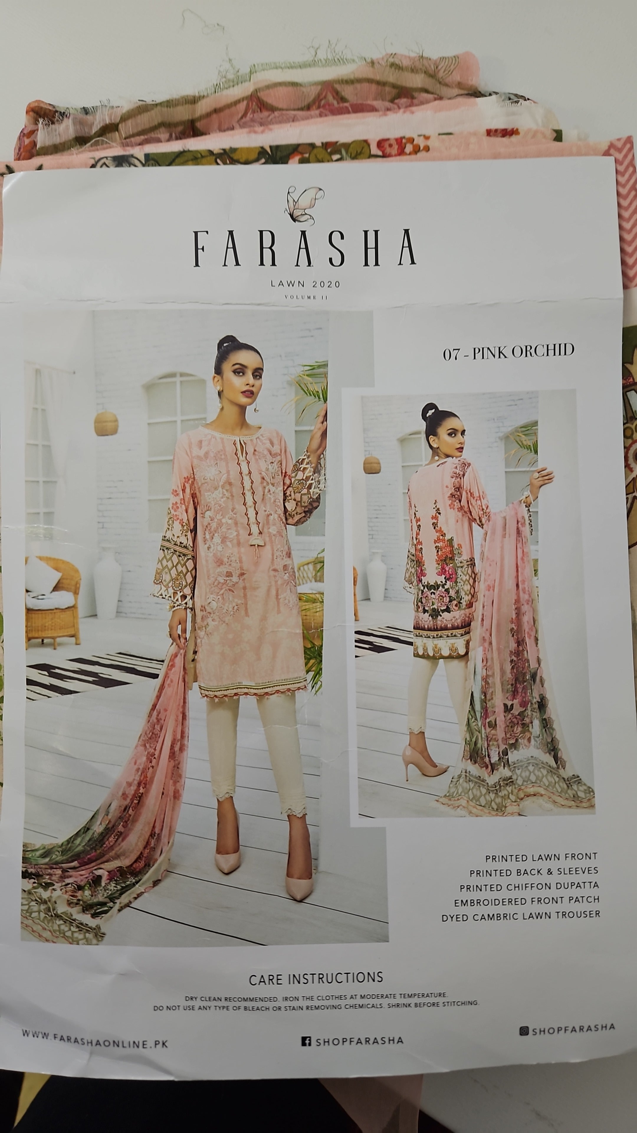 Unstitched Farasha "Pink Orchid" Lawn 3 Piece Outfit