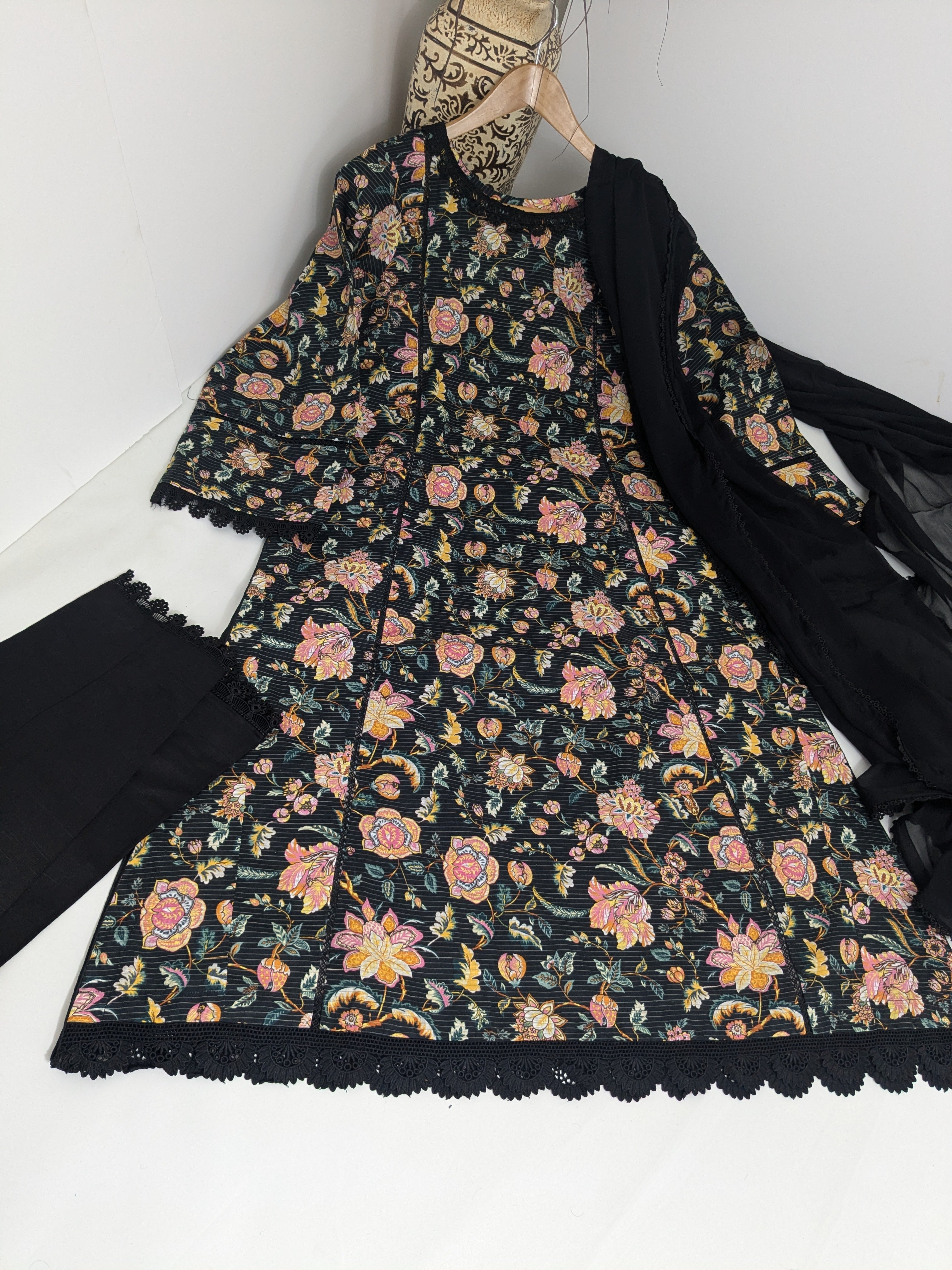 Black and Amber 3 Piece Khaddar Outfit