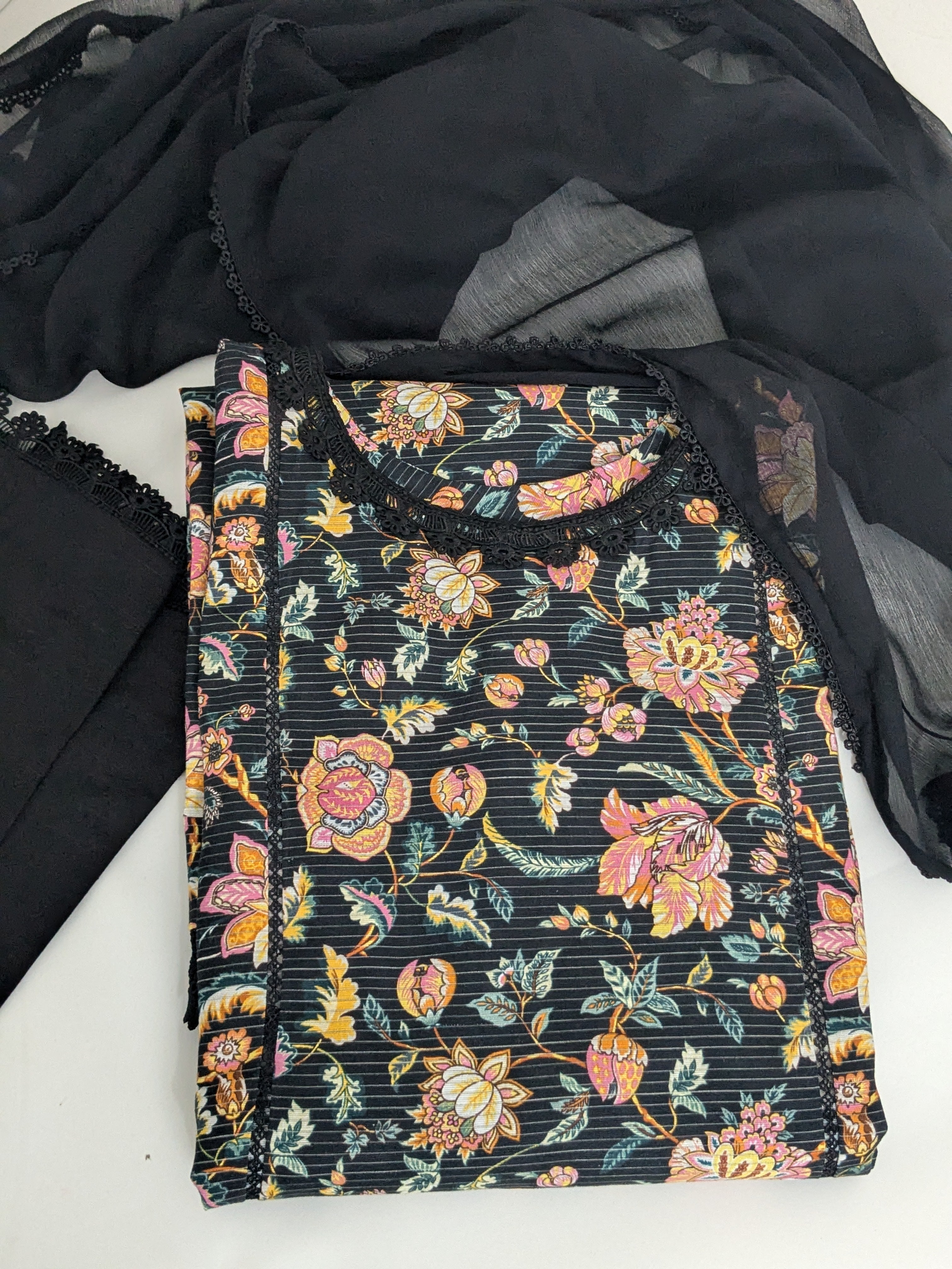 Black and Amber 3 Piece Khaddar Outfit