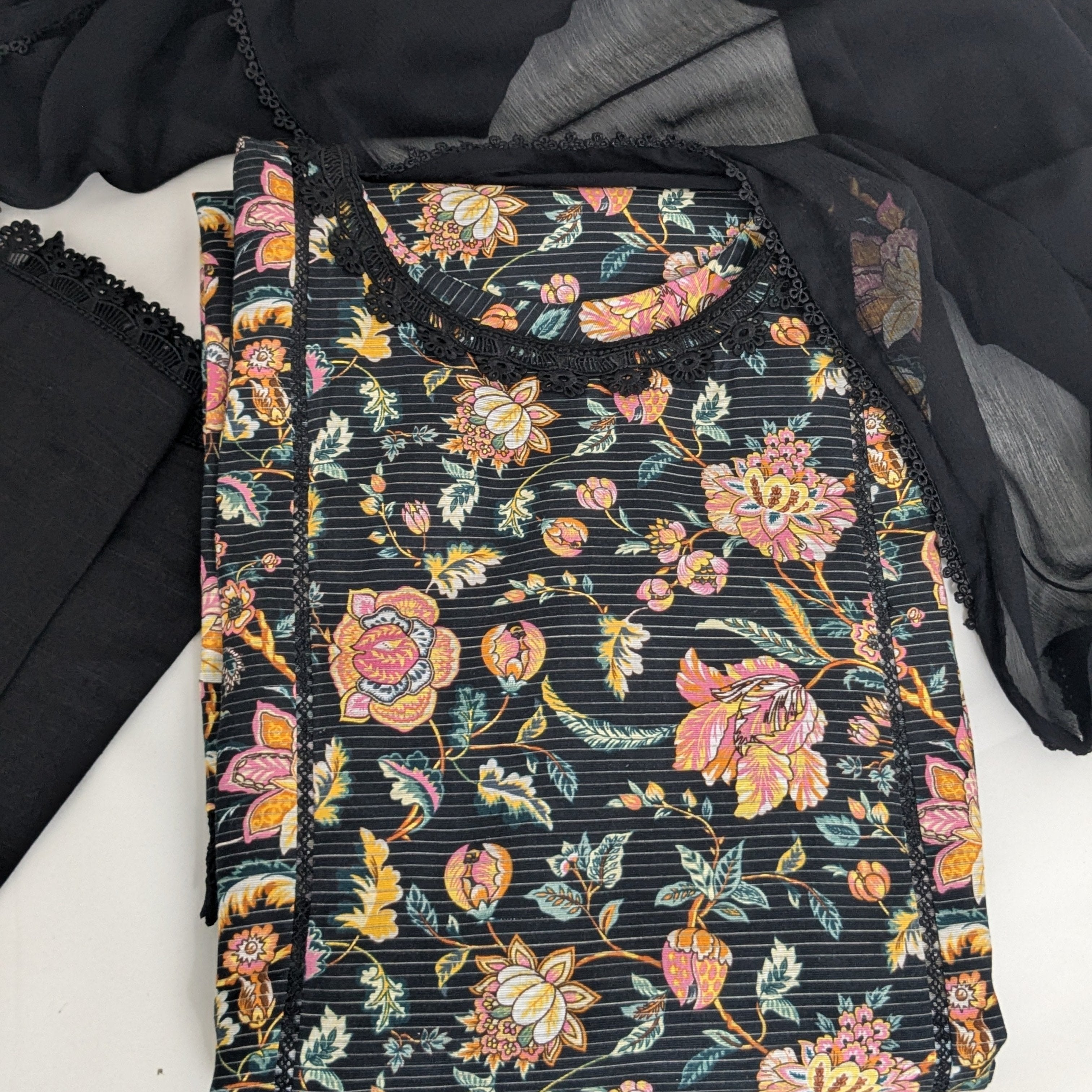 Black and Amber 3 Piece Khaddar Outfit
