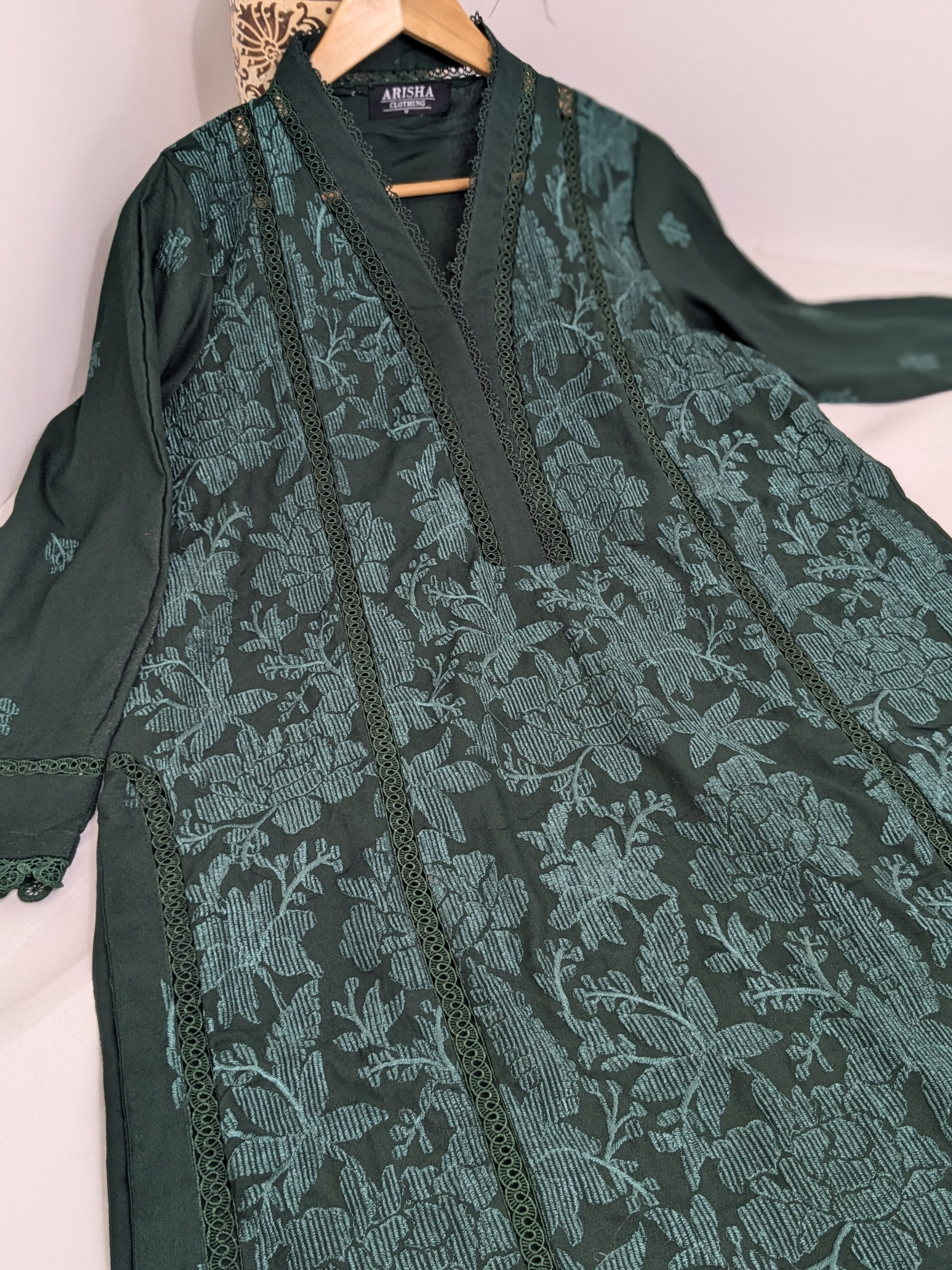 Bottle Green Self Embroidered 2 Piece Marina Outfit