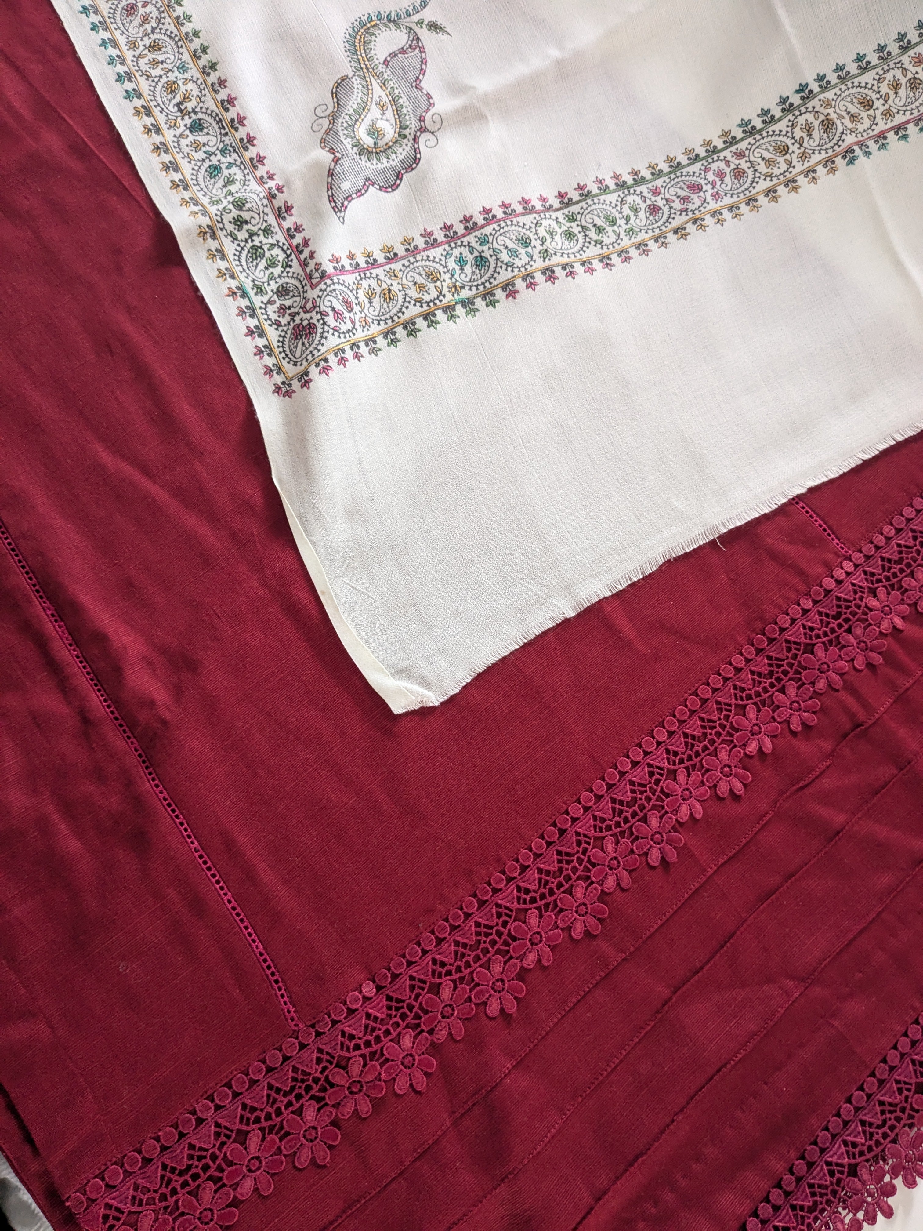 Maroon 3 Piece Khaddar Outfit (long kameez)