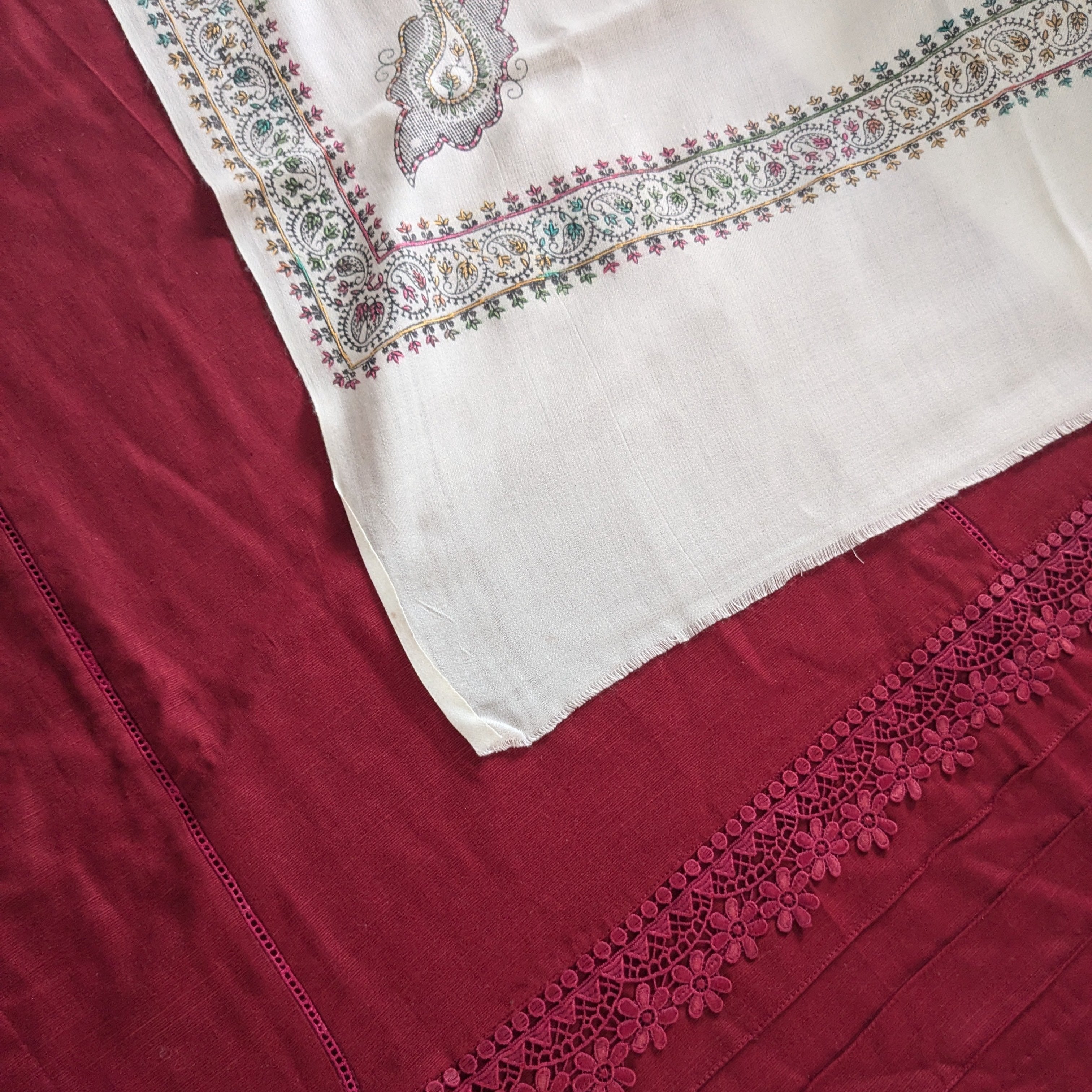 Maroon 3 Piece Khaddar Outfit (long kameez)