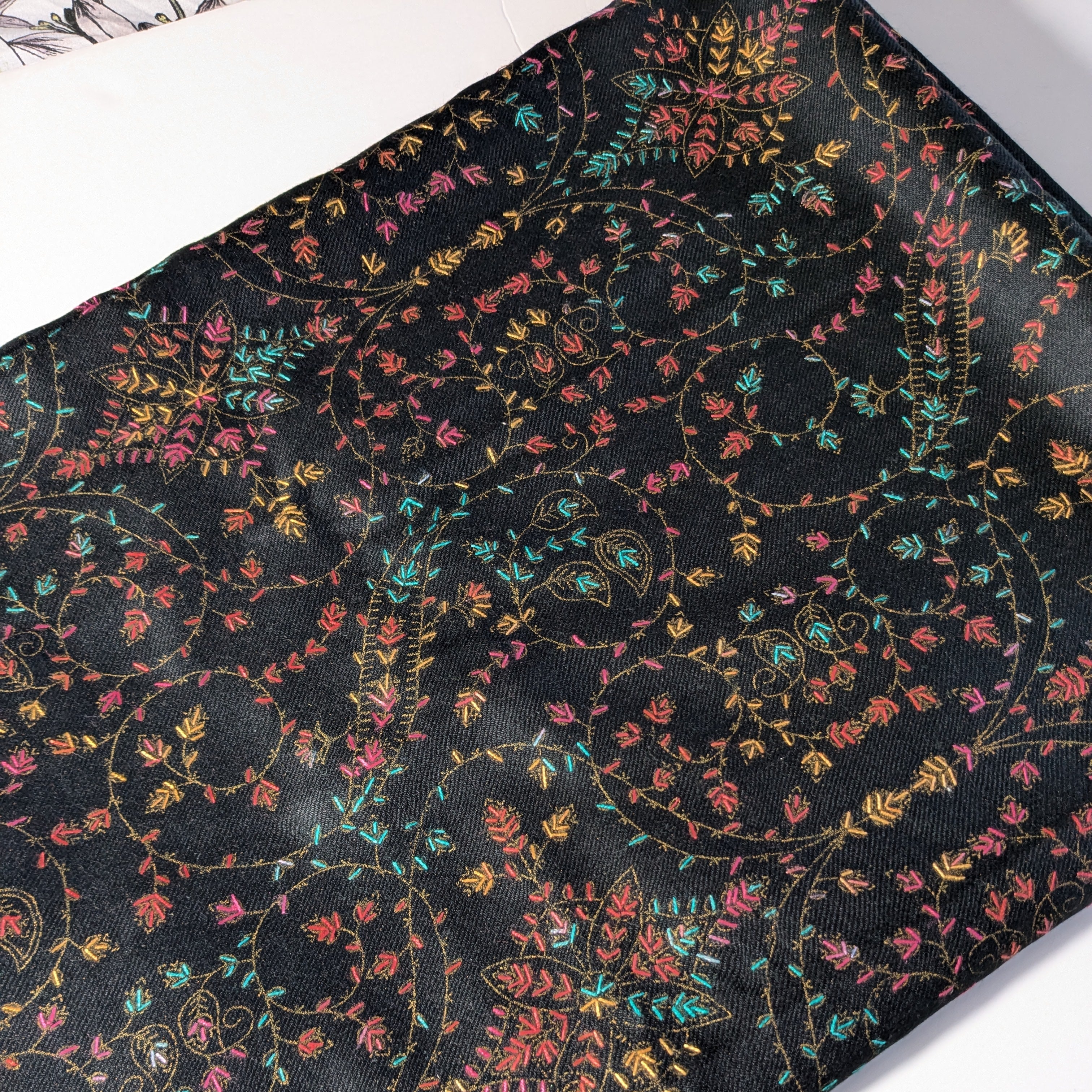 Black Embroidered Pashmina Shawl