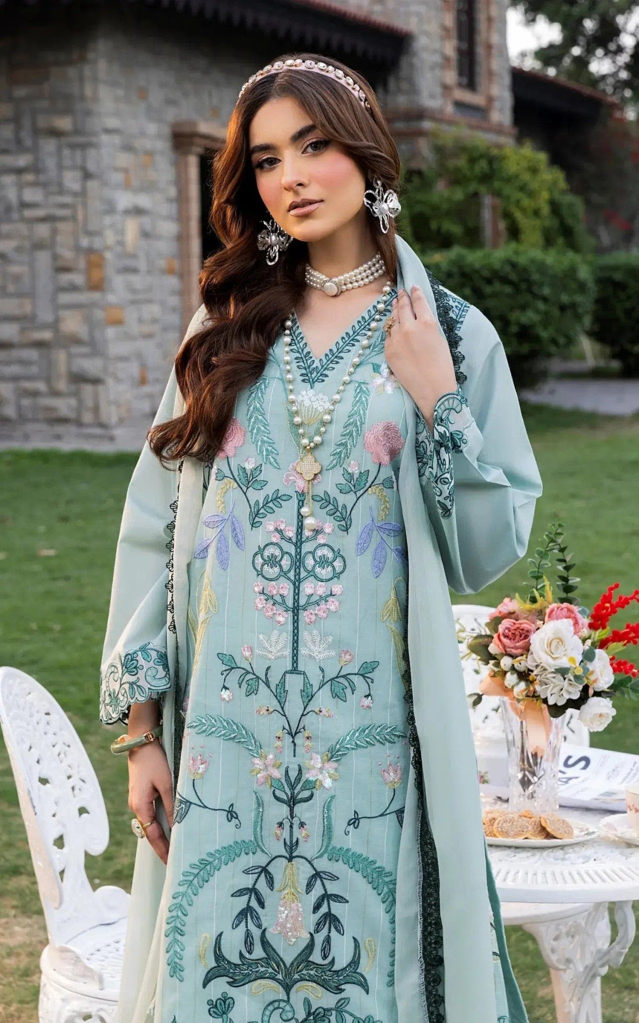 Farshi Blue 3 Piece Designer Cambric Outfit