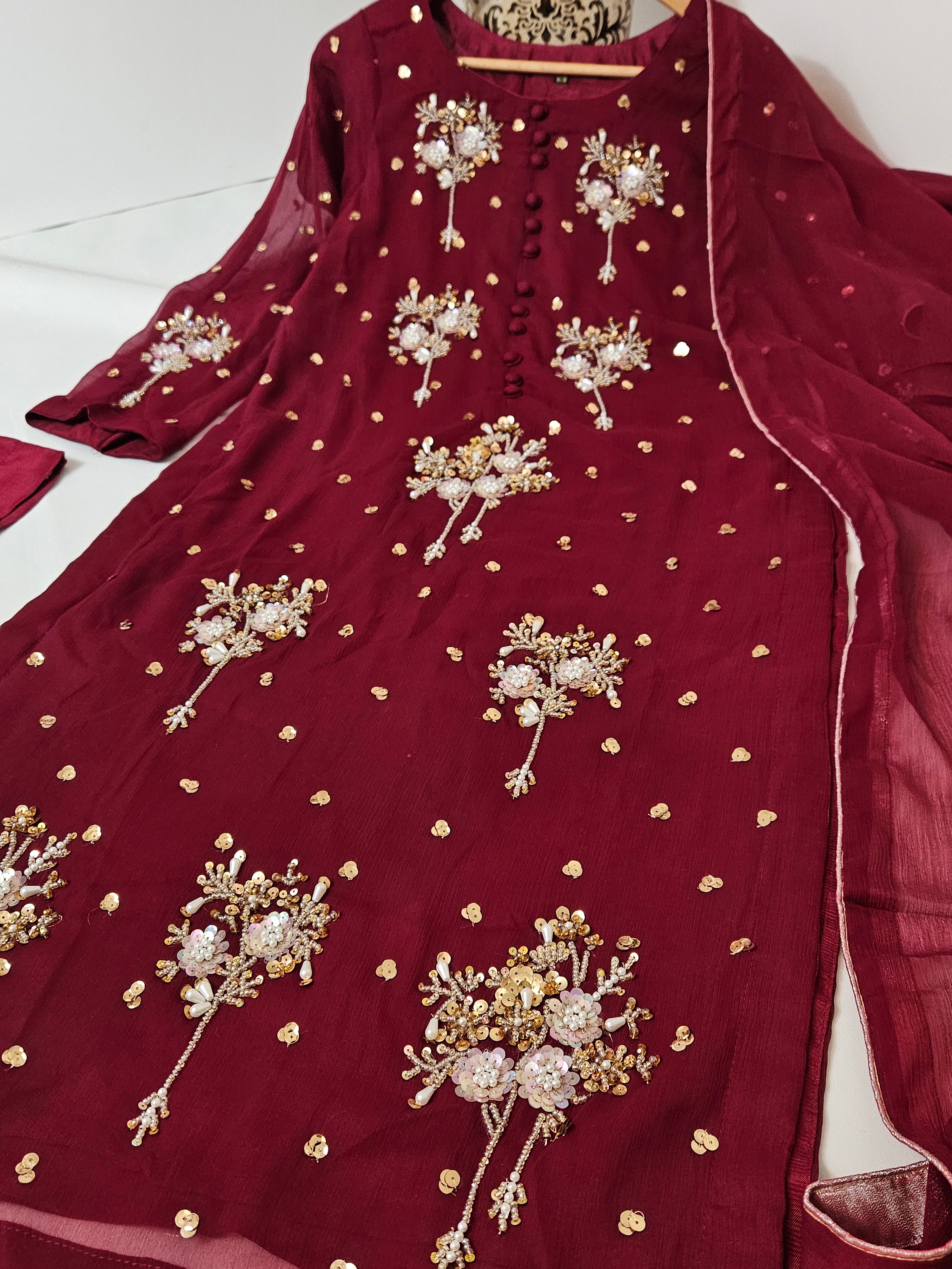 Red 3 Piece Chiffon Outfit