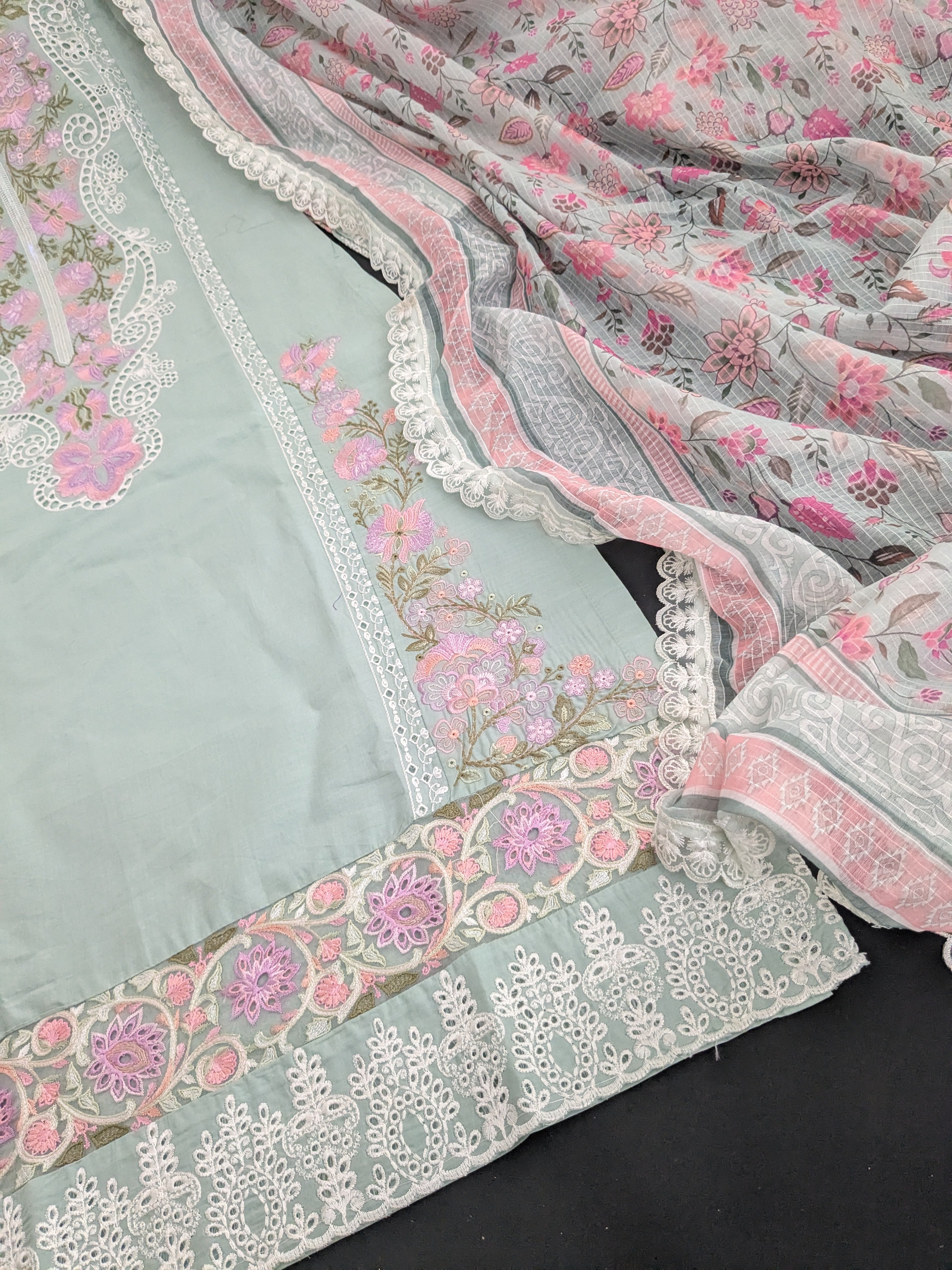 Karma Pastel Light Blue 3 Piece Lawn Outfit