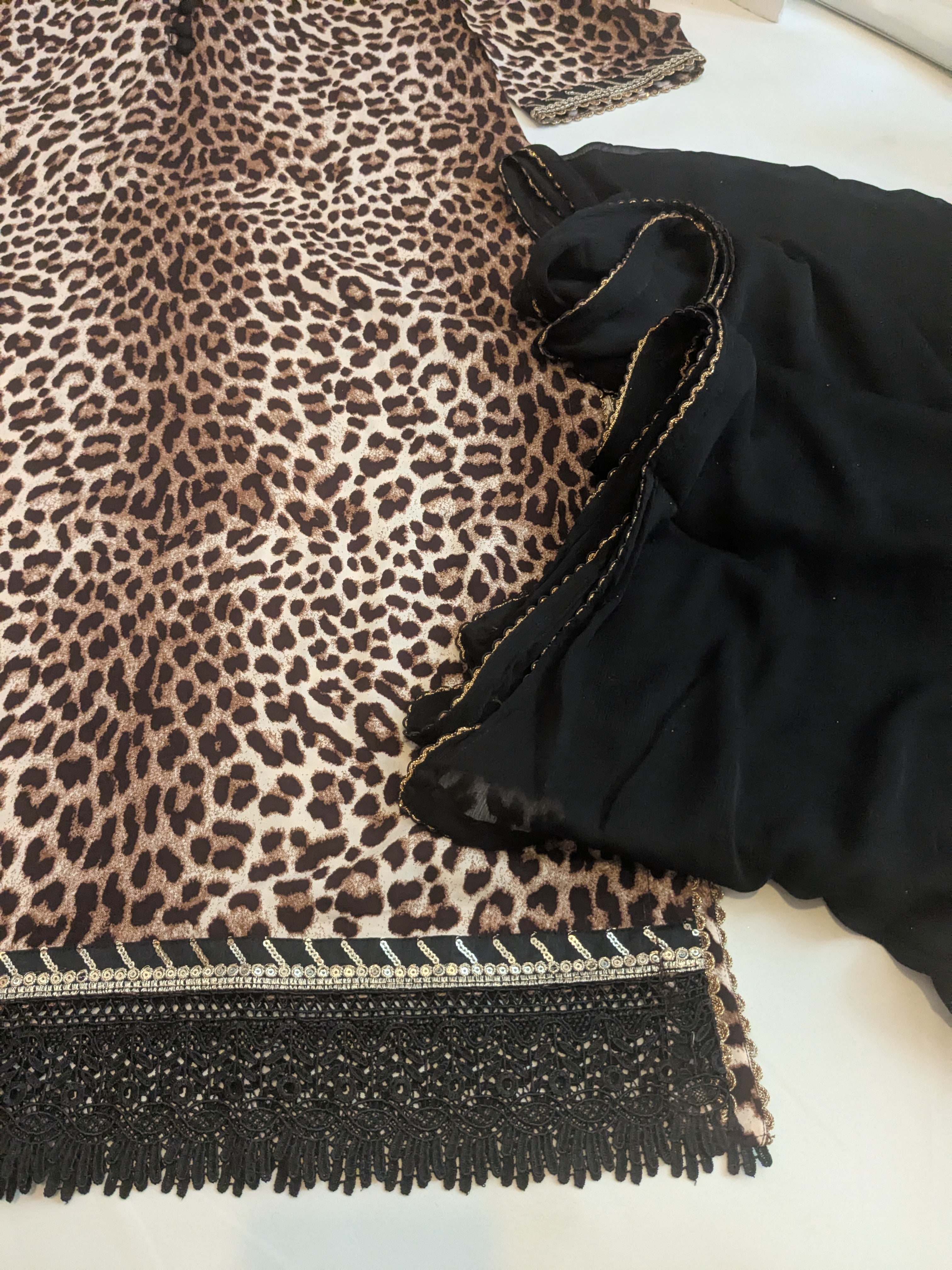Leopard Print 3 Piece Linen Outfit (Brown)