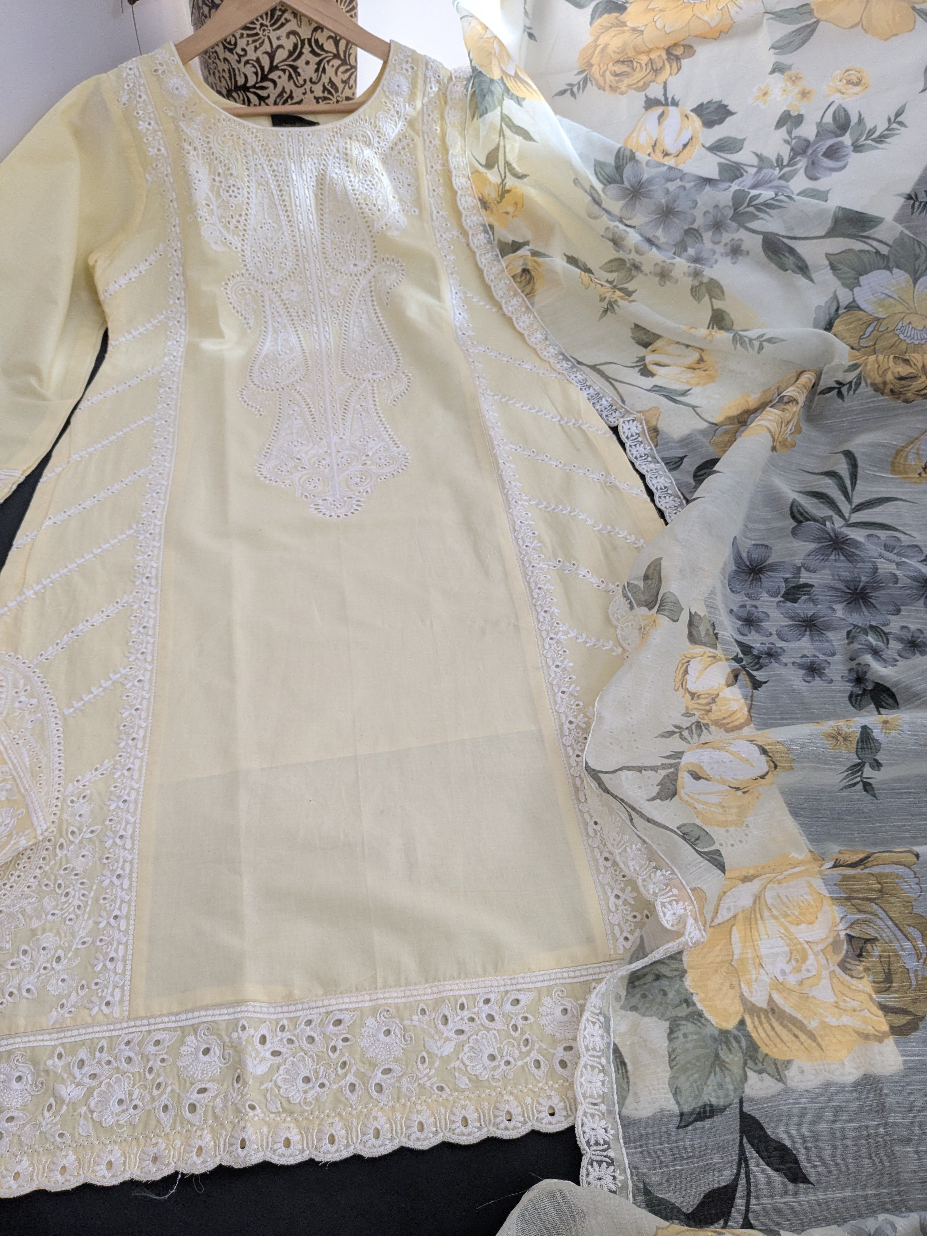 Karma Pastel Yellow 3 Piece Lawn Outfit