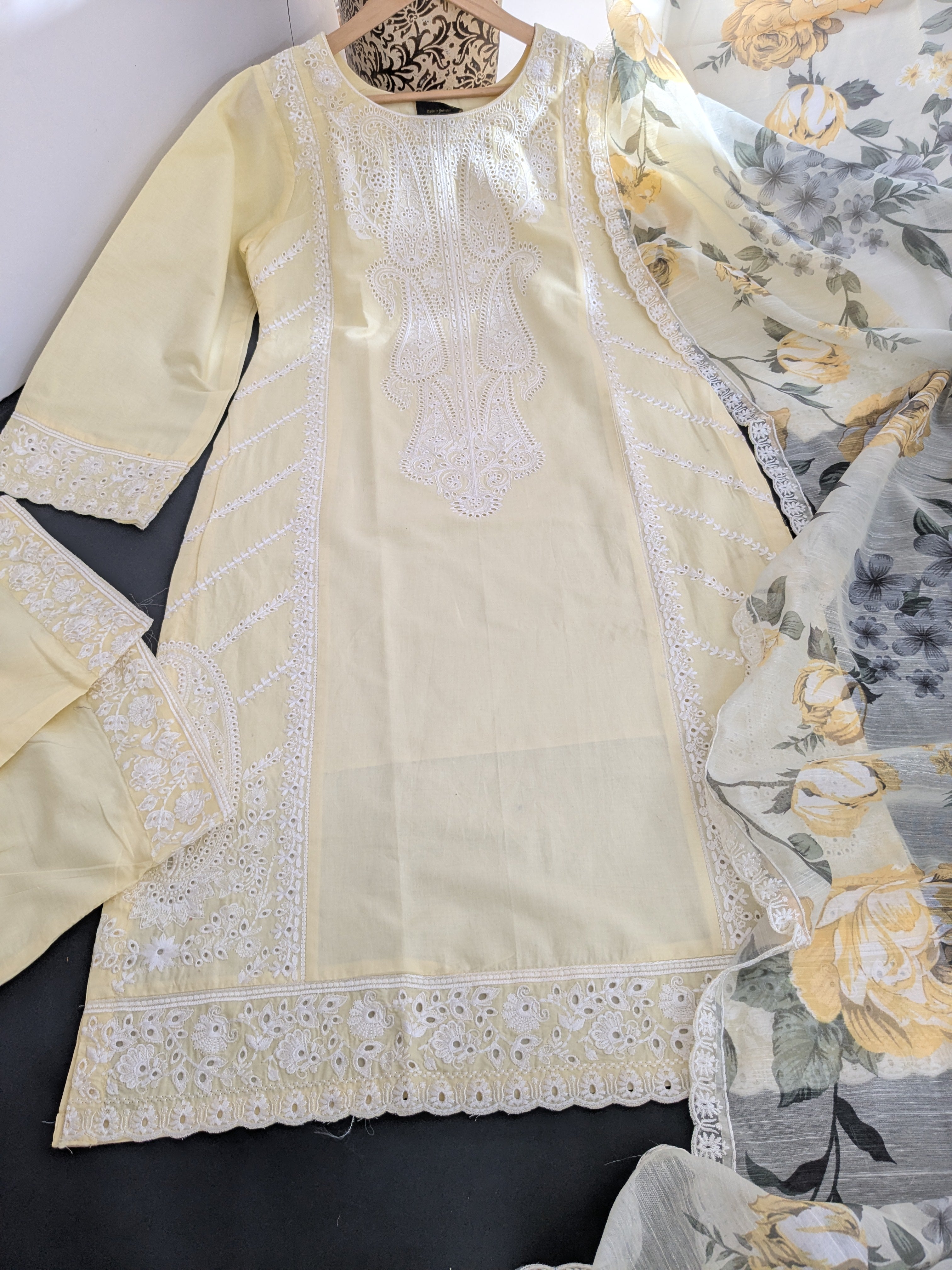 Karma Pastel Yellow 3 Piece Lawn Outfit