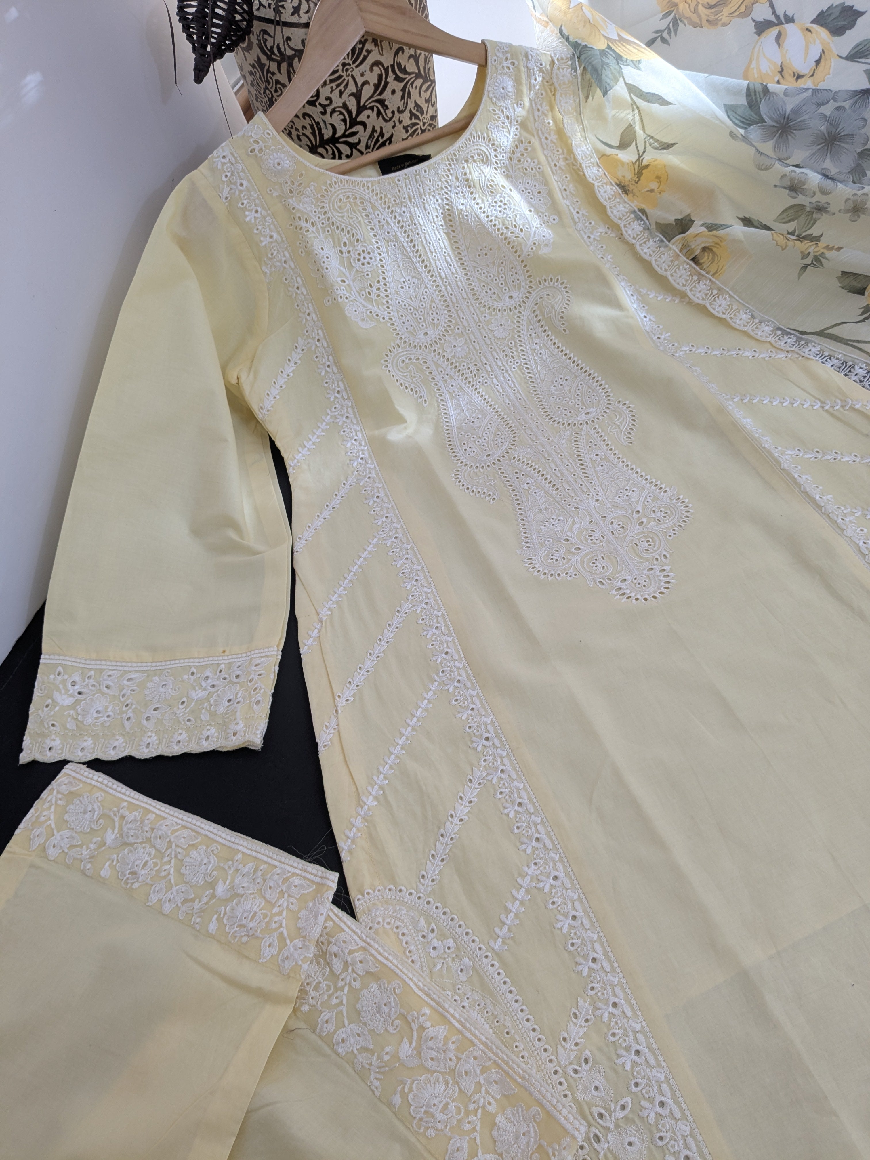 Karma Pastel Yellow 3 Piece Lawn Outfit