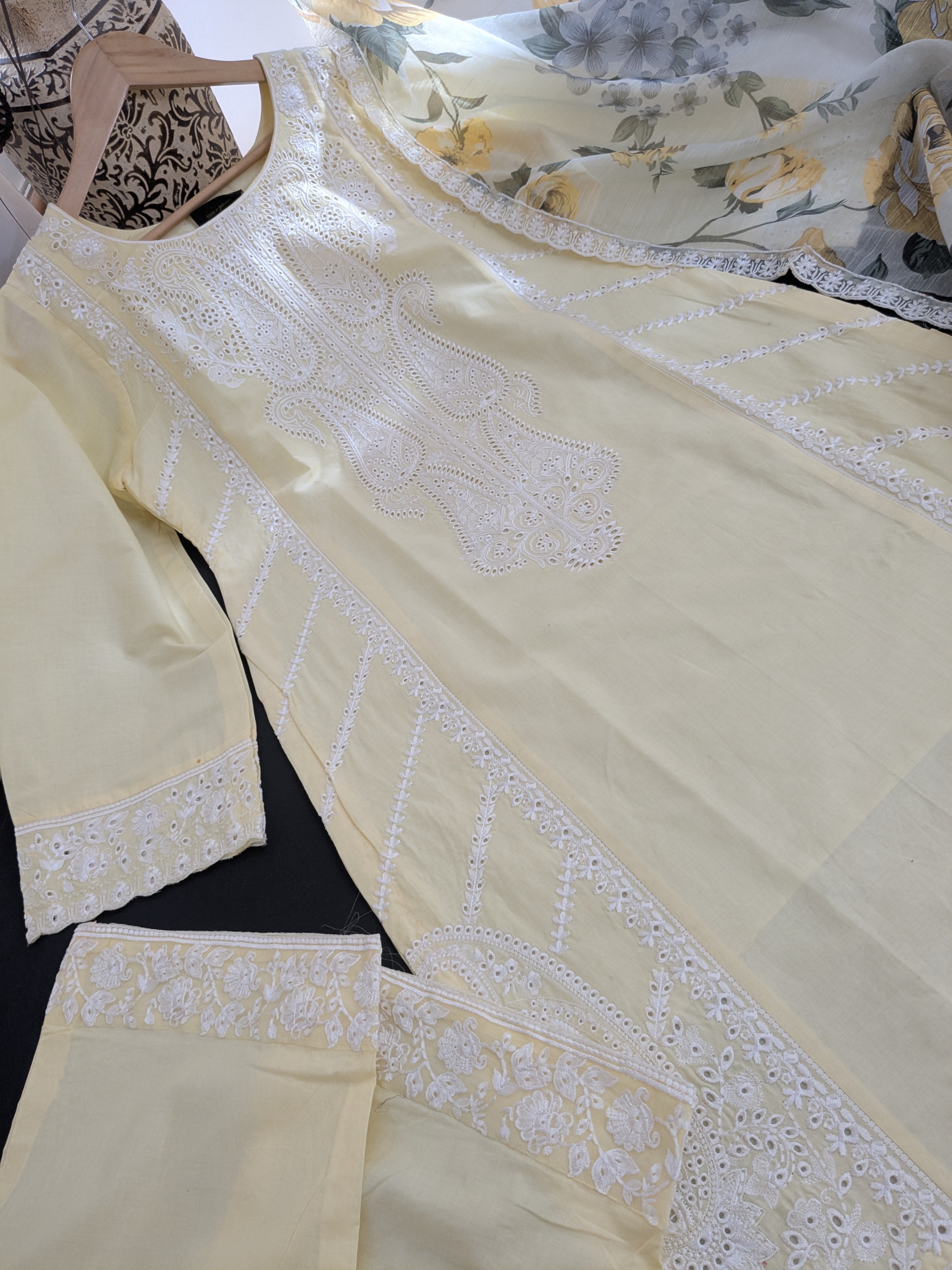 Karma Pastel Yellow 3 Piece Lawn Outfit