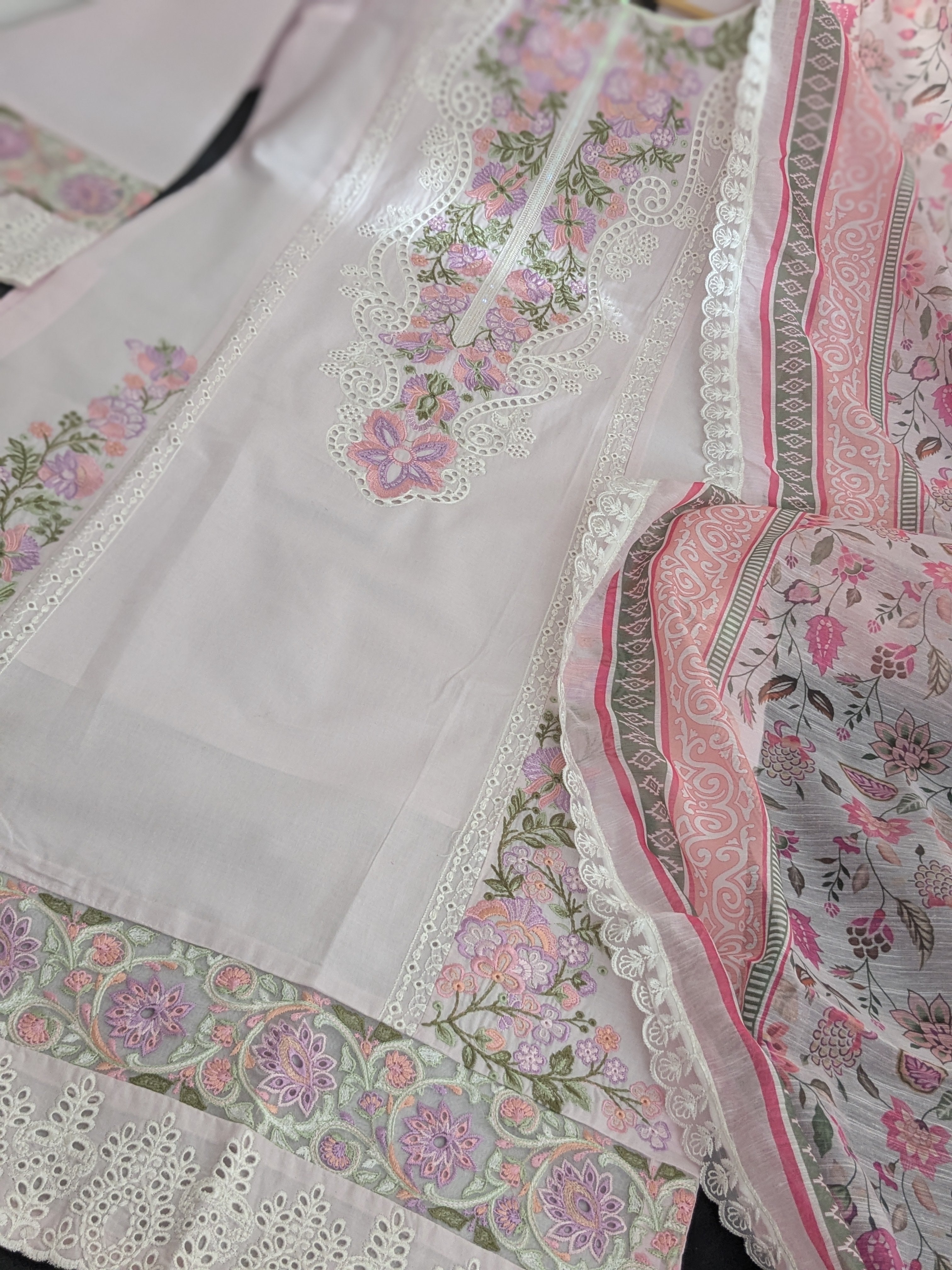 Karma Paled Baby Pink 3 Piece Lawn Outfit