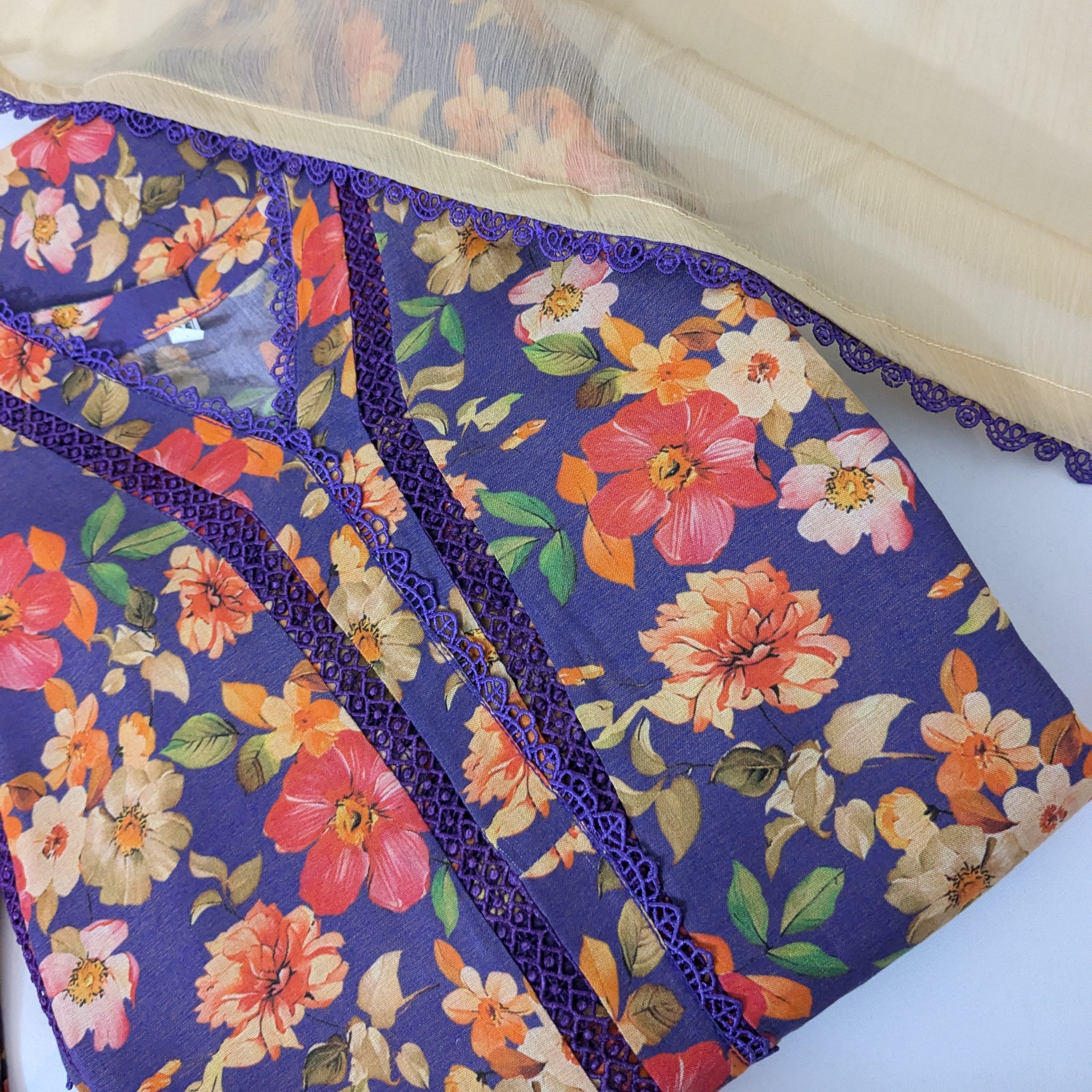 Blue Floral 3 Piece Linen Outfit
