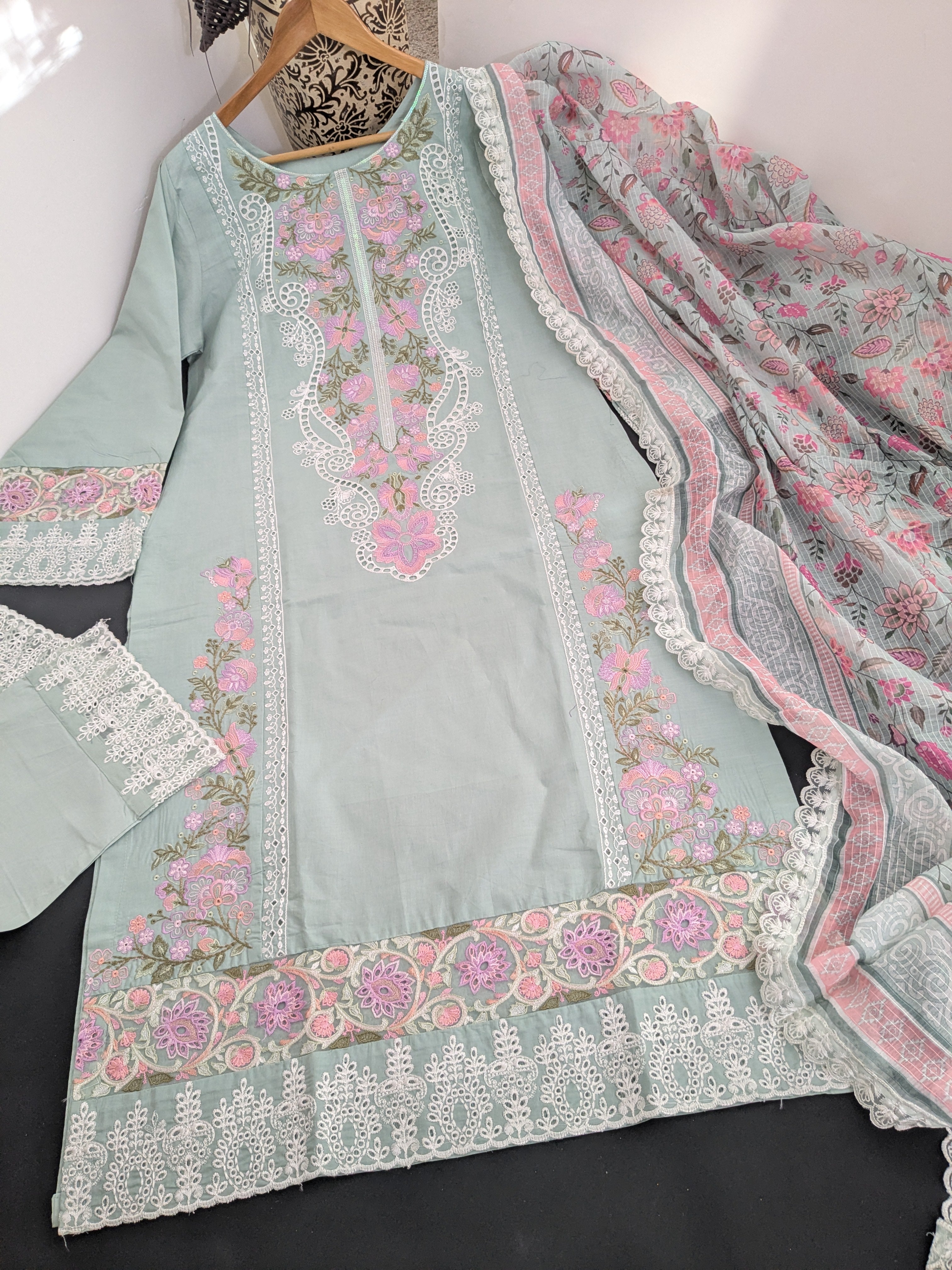 Karma Pastel Light Blue 3 Piece Lawn Outfit