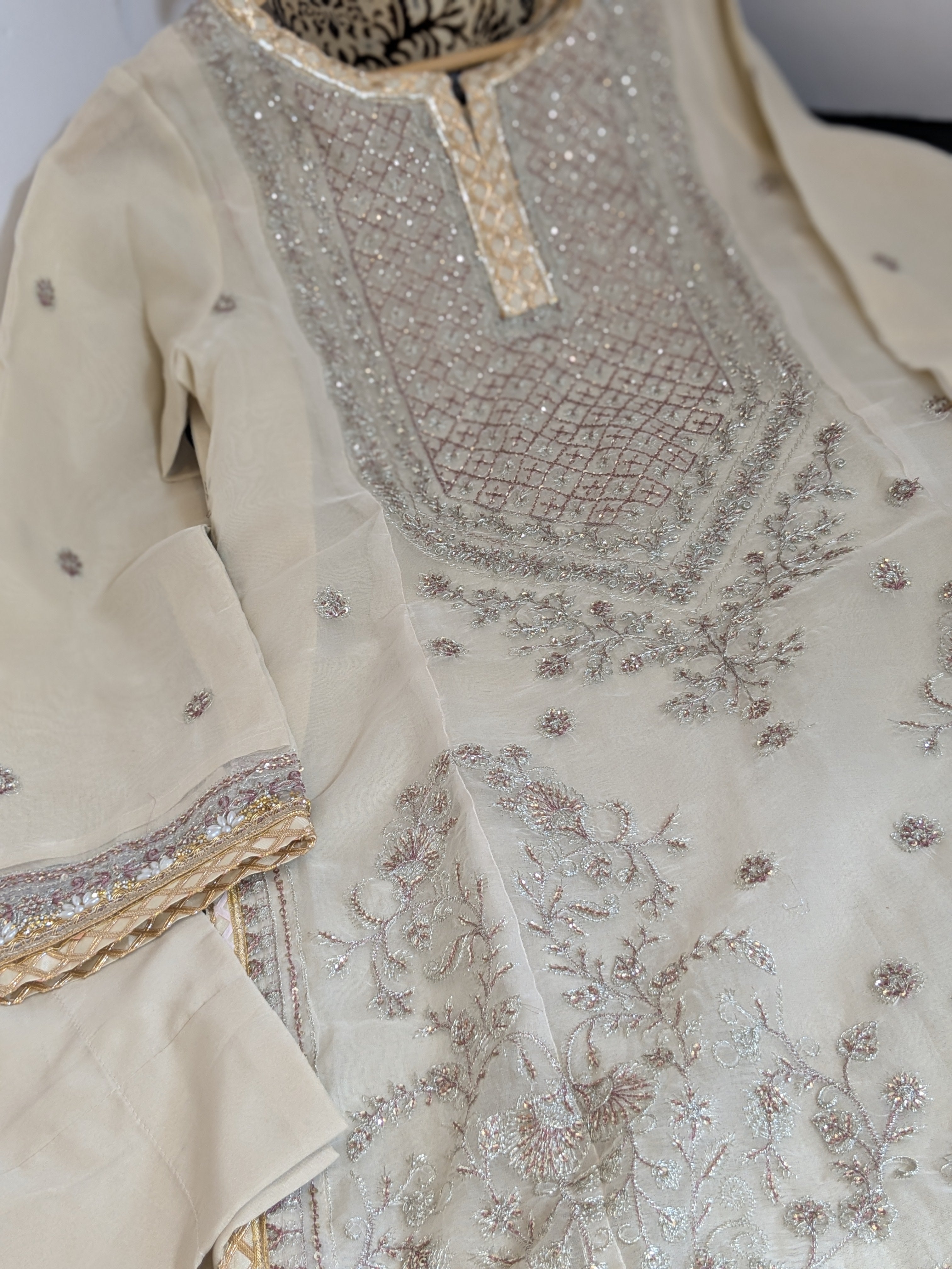 Asim Jofa Beige 3 Piece Organza Outfit
