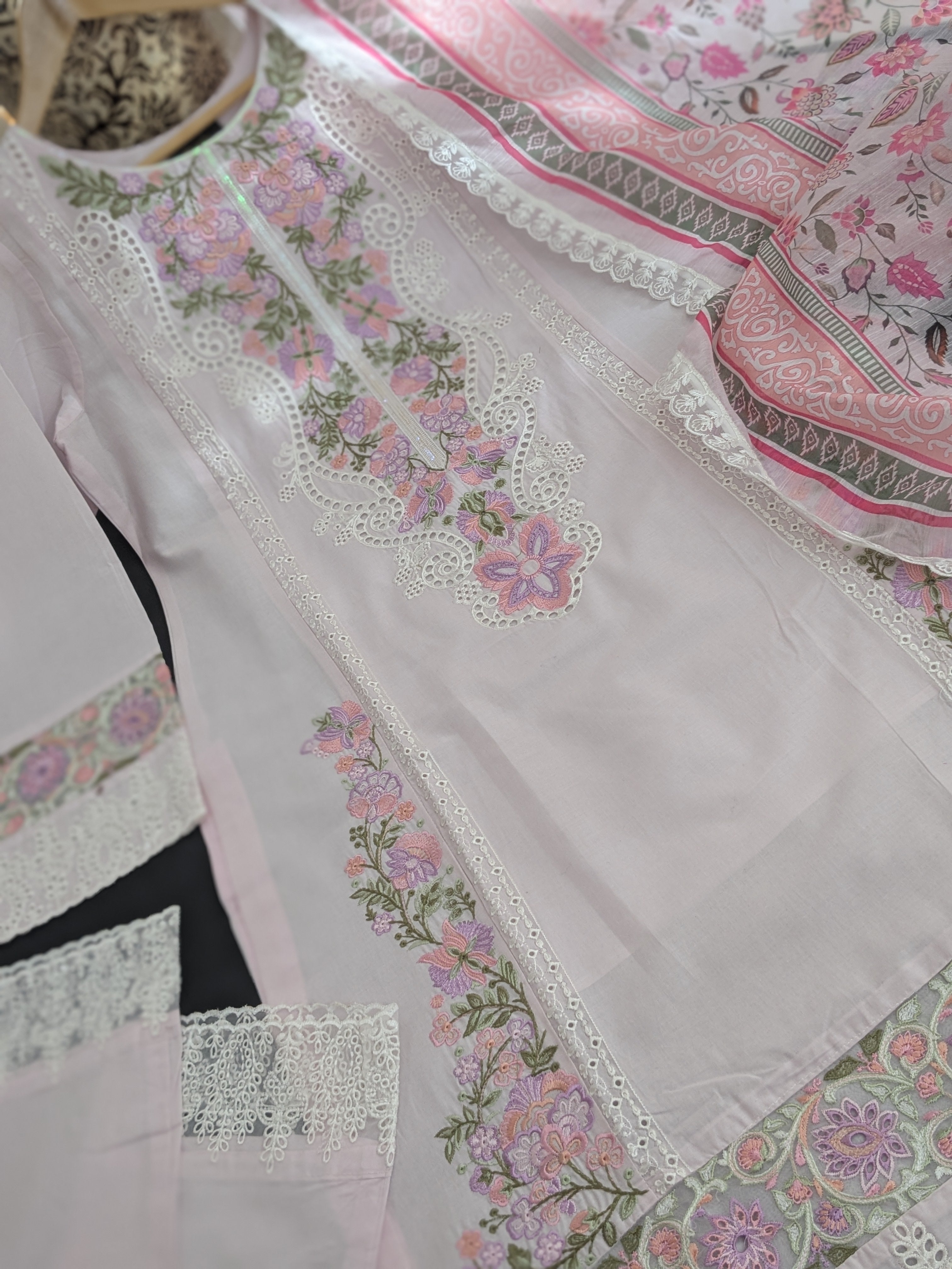 Karma Paled Baby Pink 3 Piece Lawn Outfit