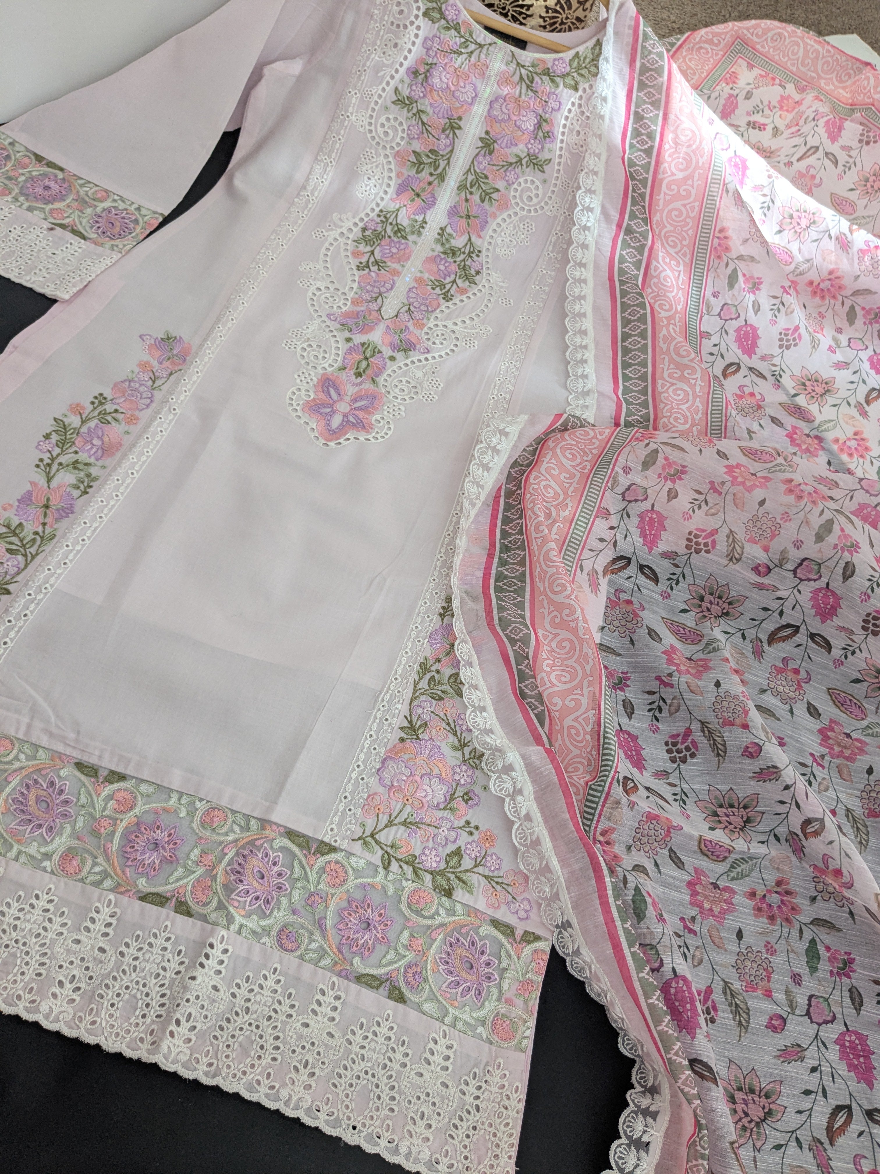 Karma Paled Baby Pink 3 Piece Lawn Outfit