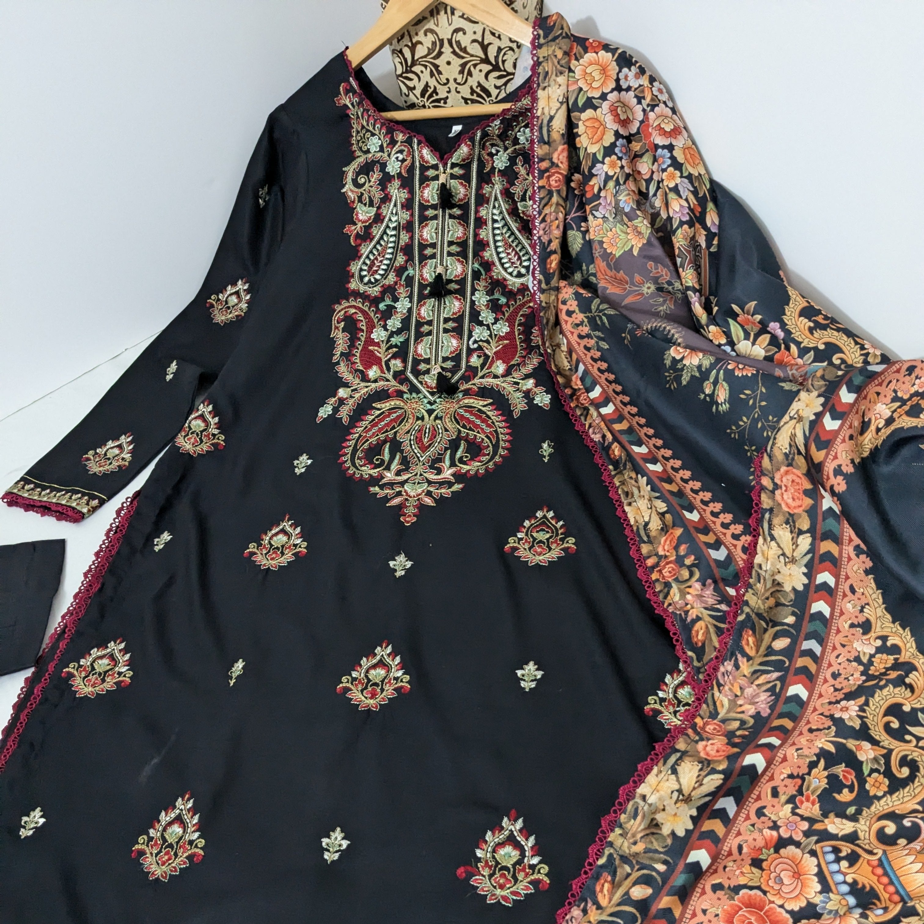 Black Embroidered 3 Piece Marina Outfit