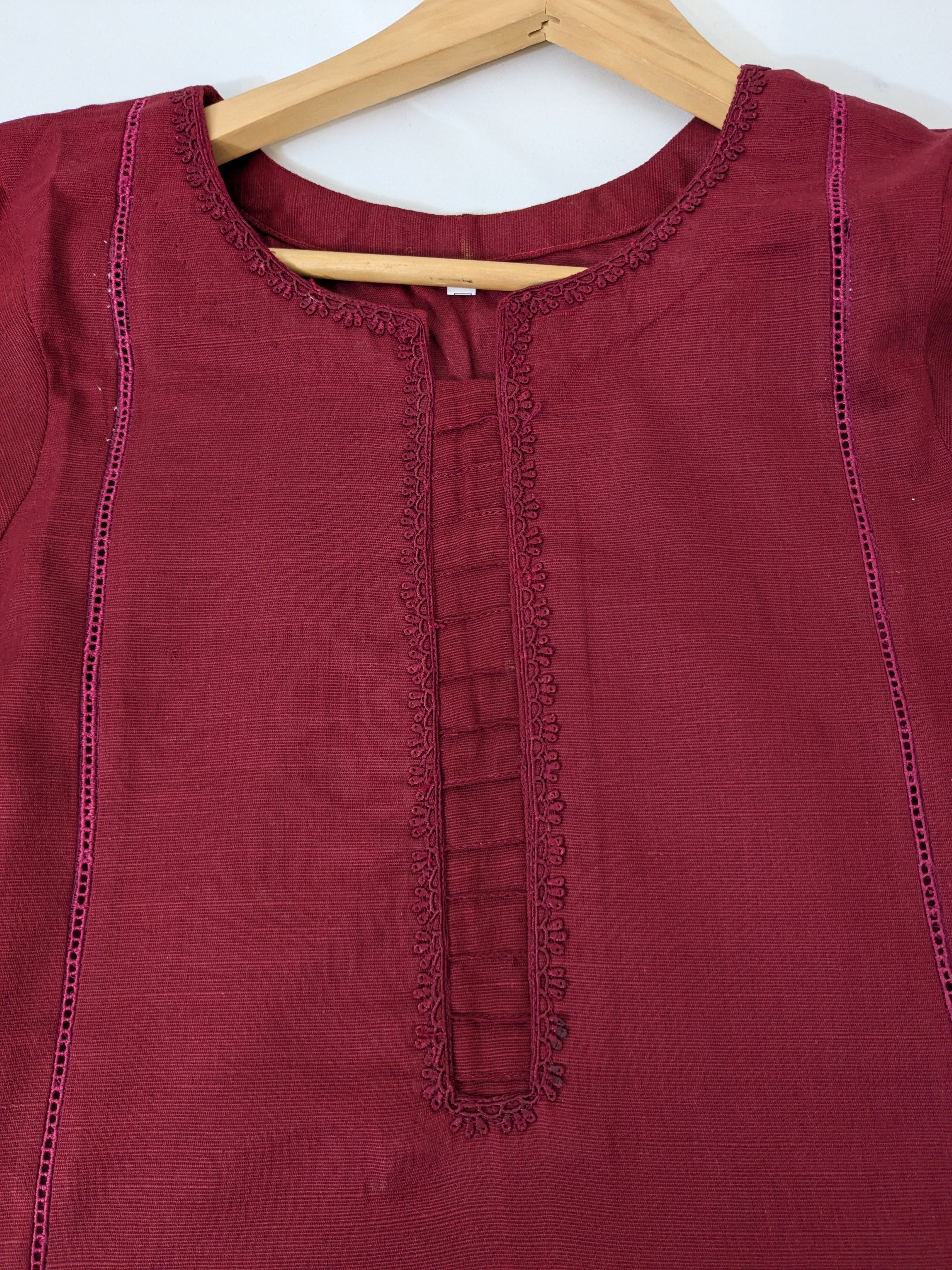 Maroon 3 Piece Khaddar Outfit (long kameez)