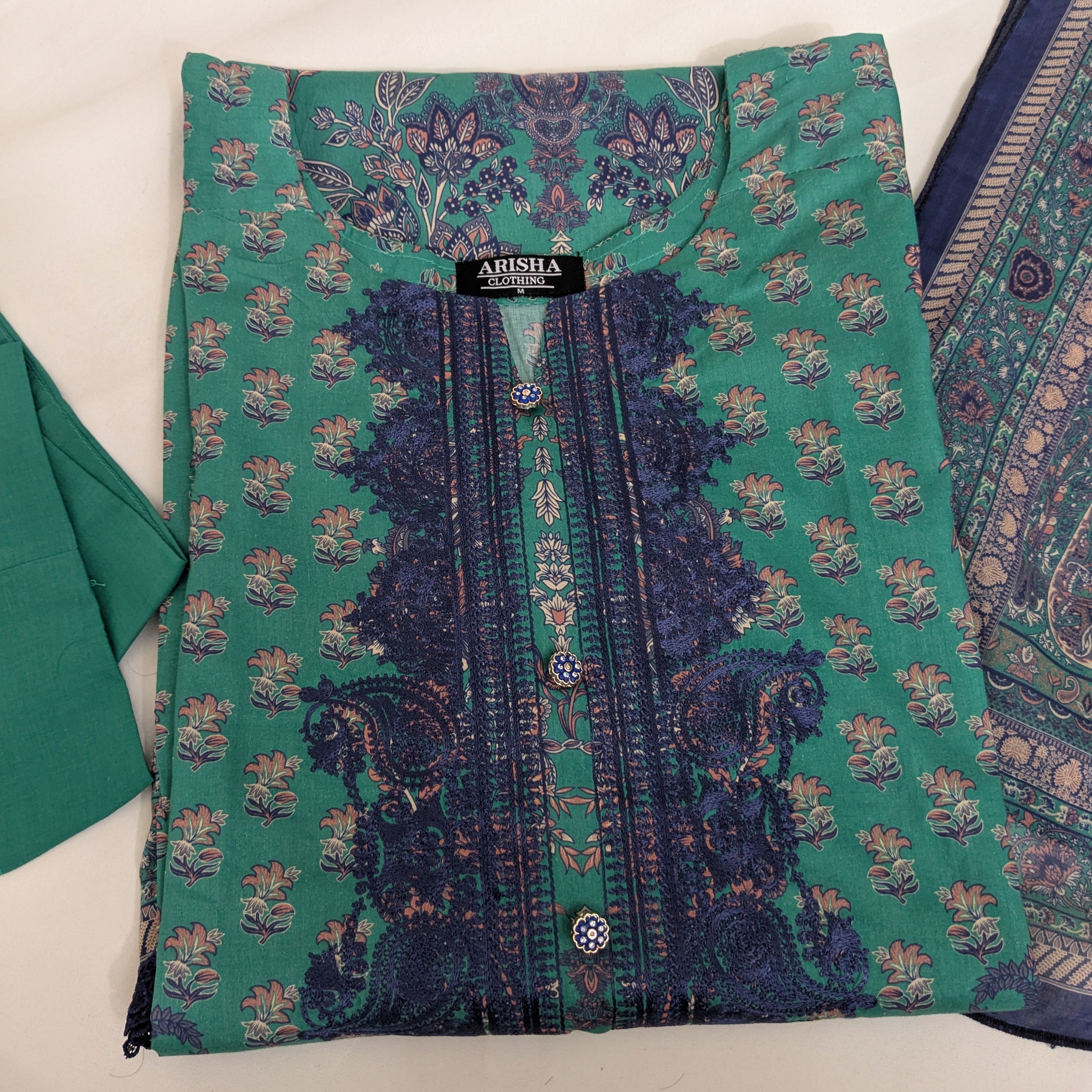 Khaadi Turquoise Embroidered 3 Piece Lawn Outfit