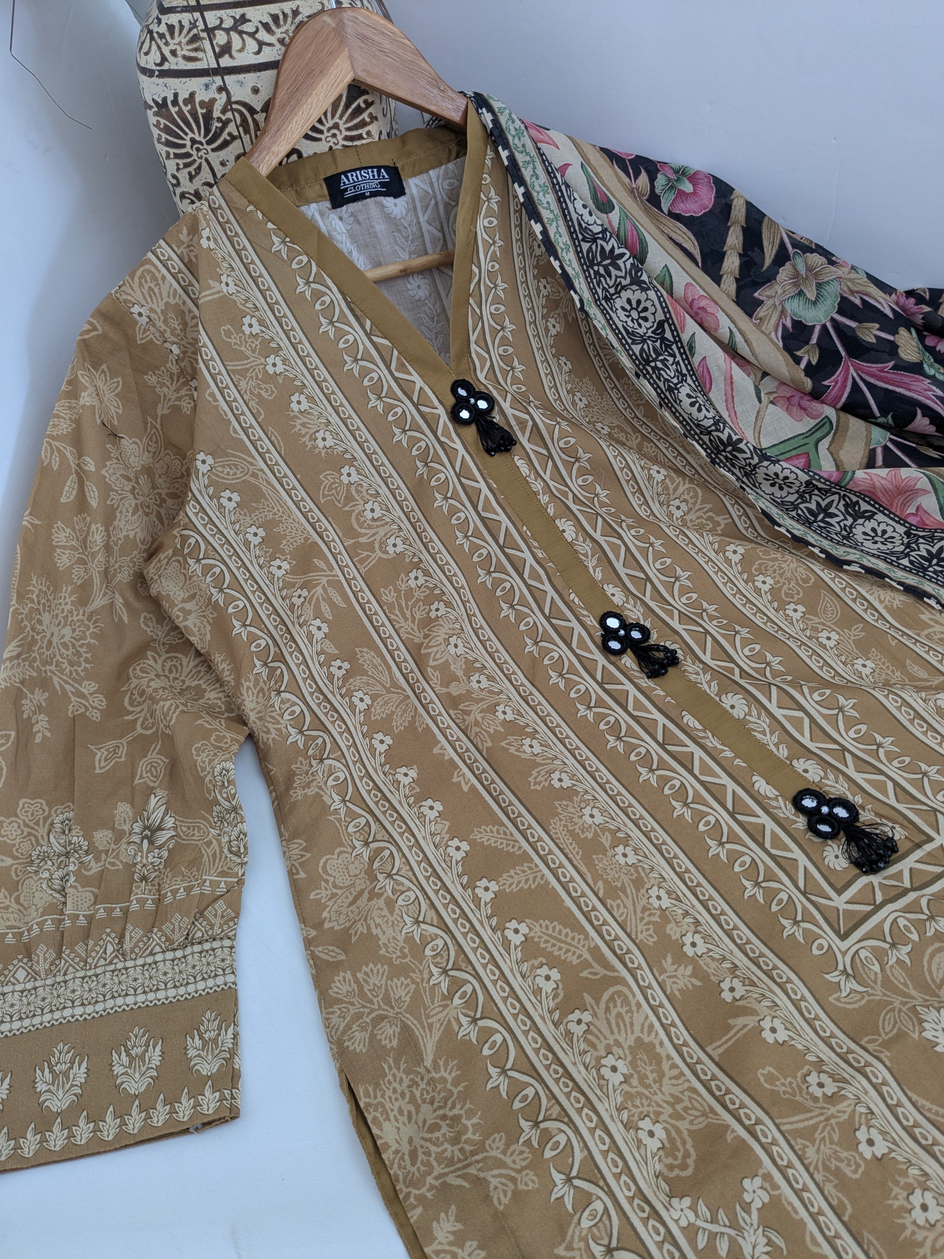 Khaadi Camel and Black 3 Piece Lawn Outfit