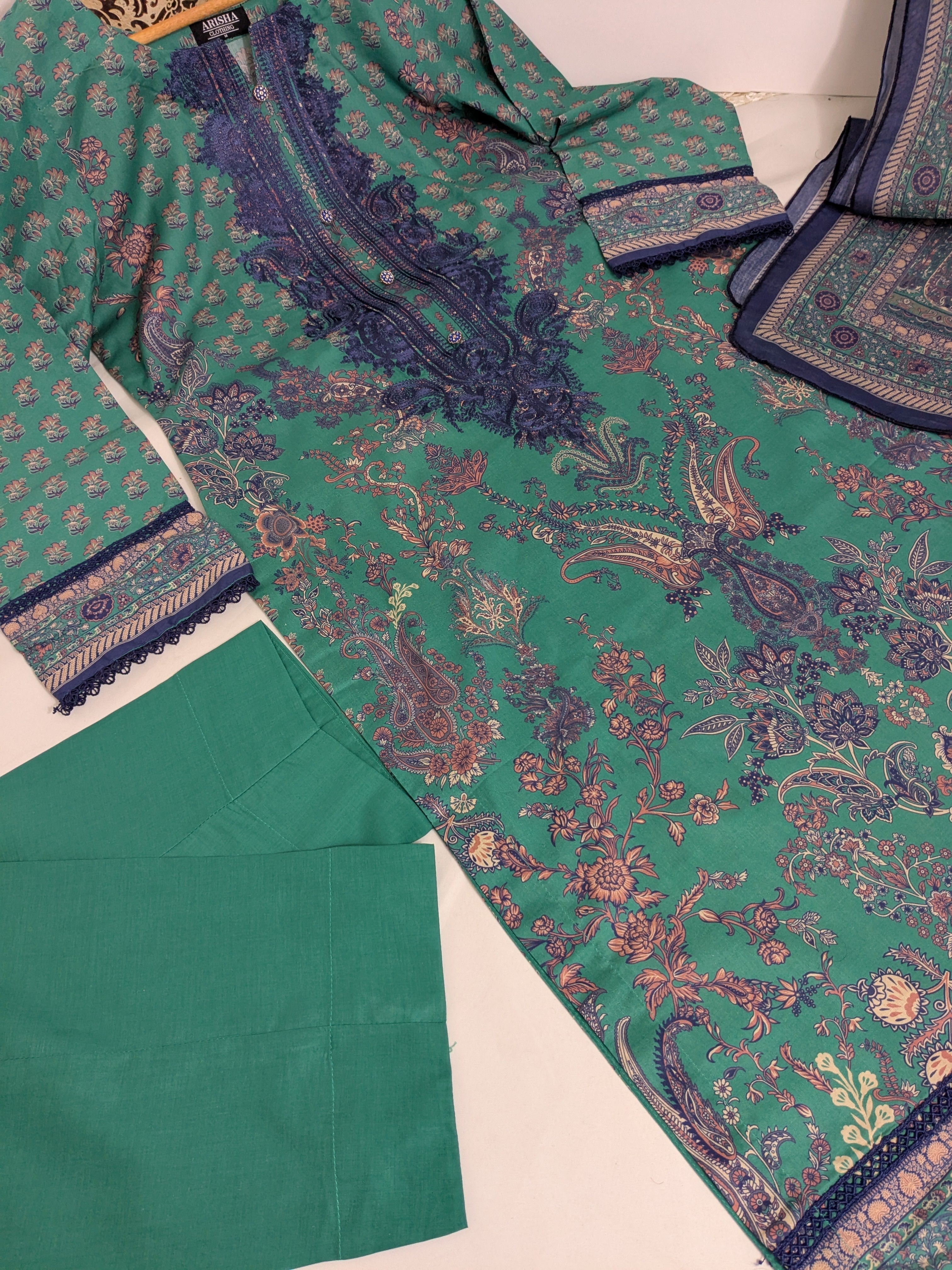 Khaadi Turquoise Embroidered 3 Piece Lawn Outfit