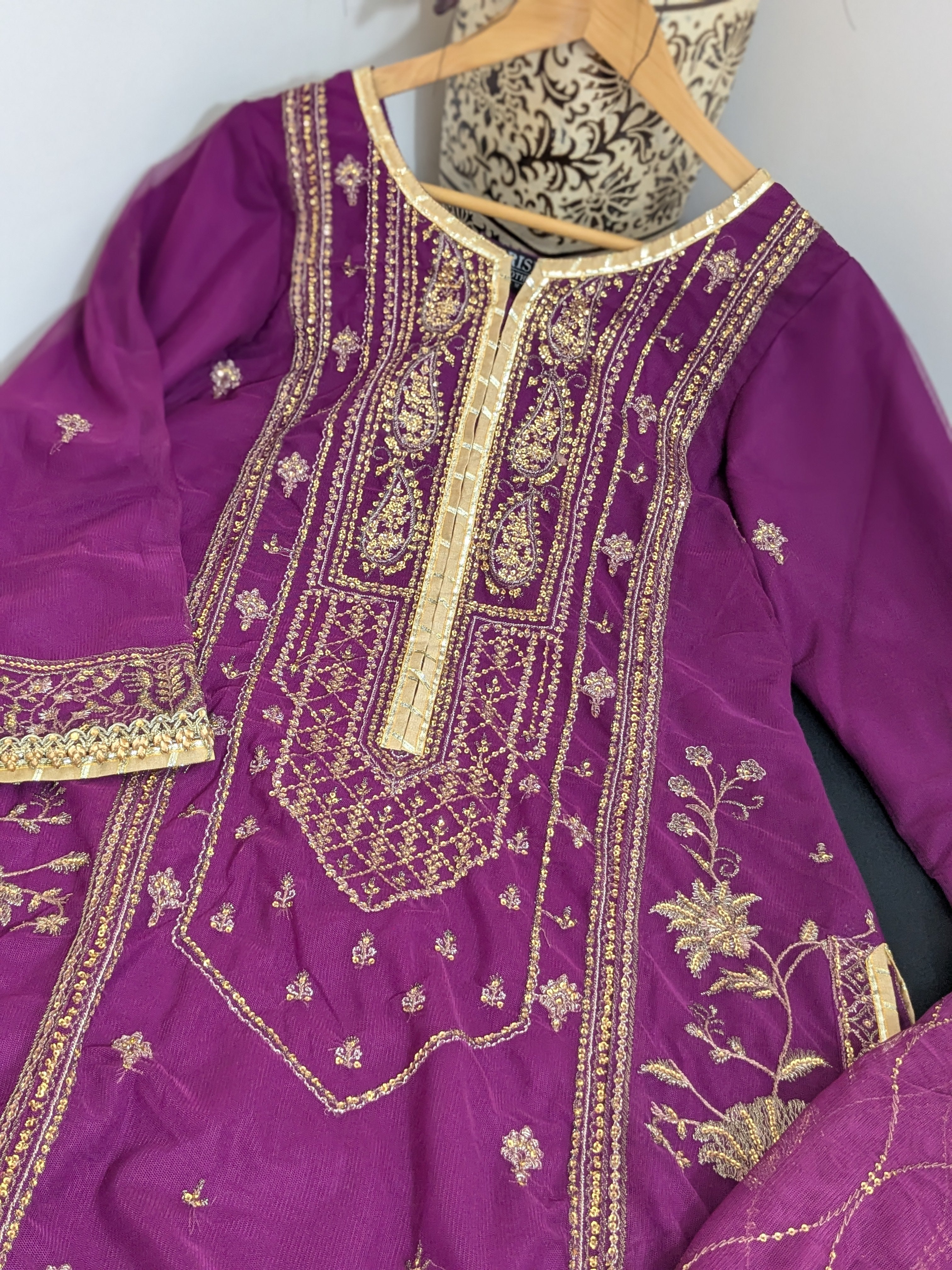 Asim Jofa Purple 3 Piece Net Outfit