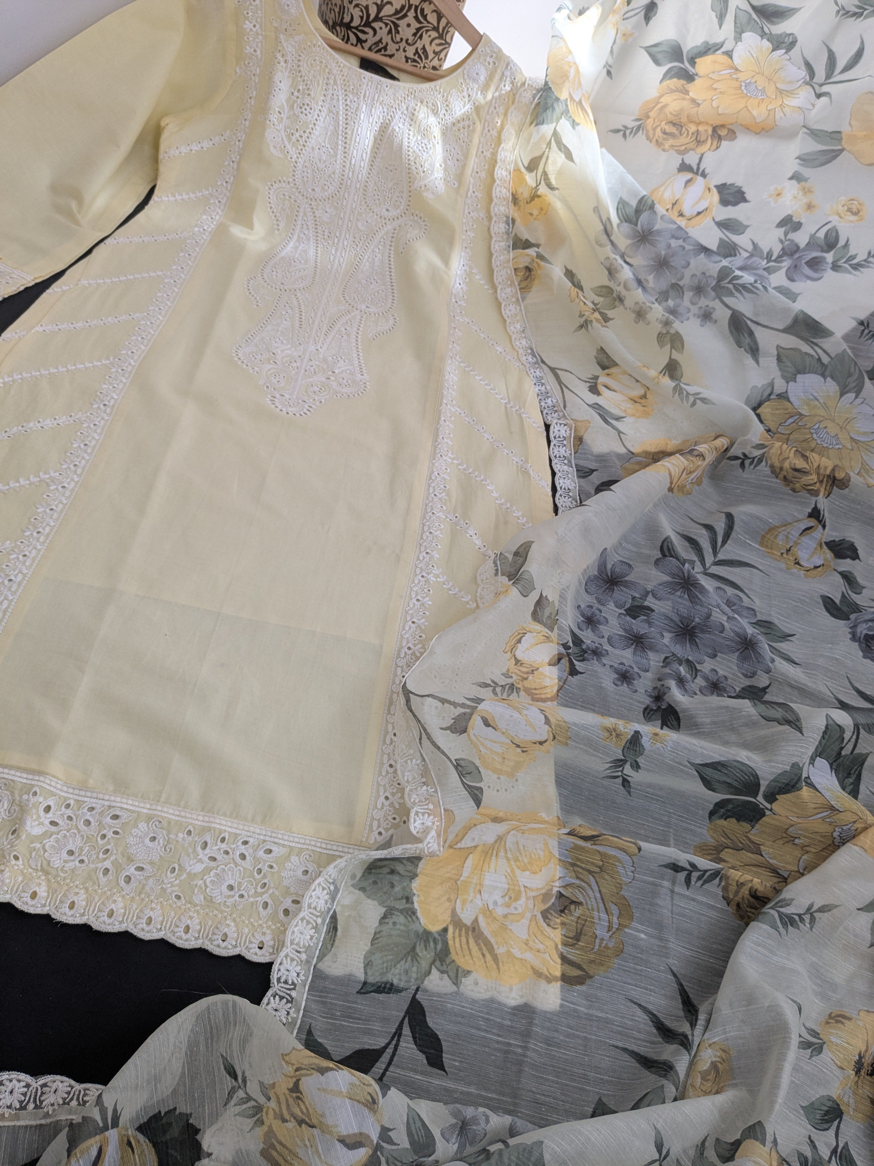 Karma Pastel Yellow 3 Piece Lawn Outfit