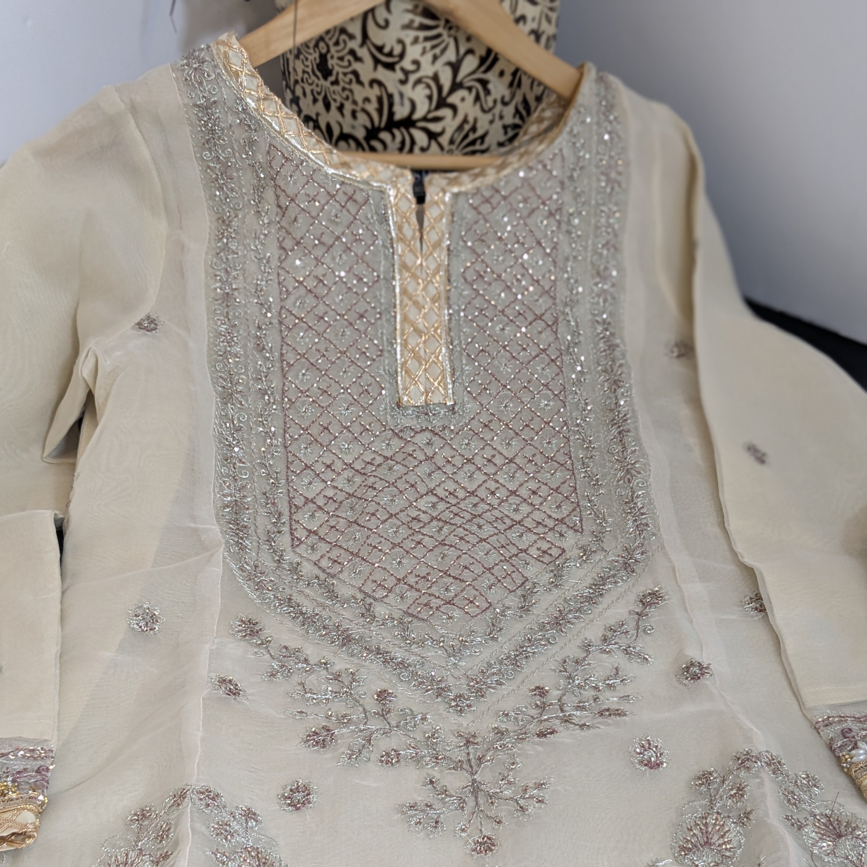 Asim Jofa Beige 3 Piece Organza Outfit