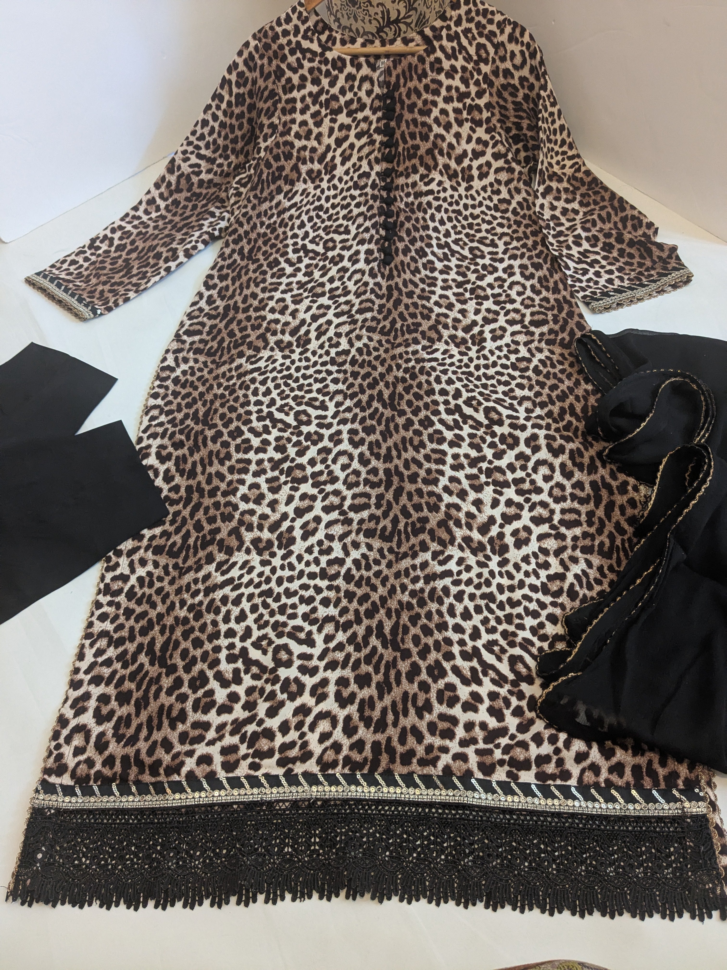 Leopard Print 3 Piece Linen Outfit (Brown)