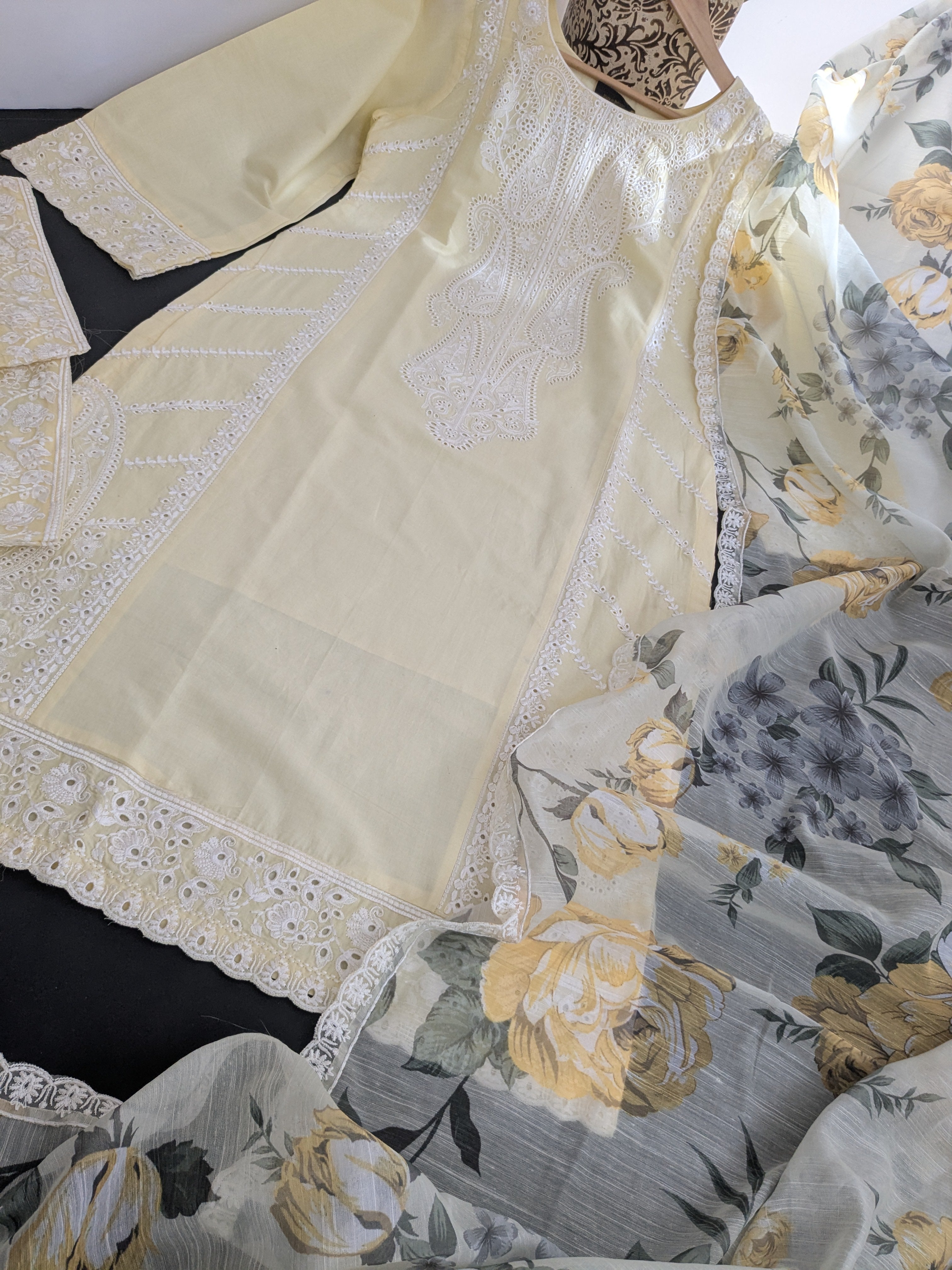 Karma Pastel Yellow 3 Piece Lawn Outfit