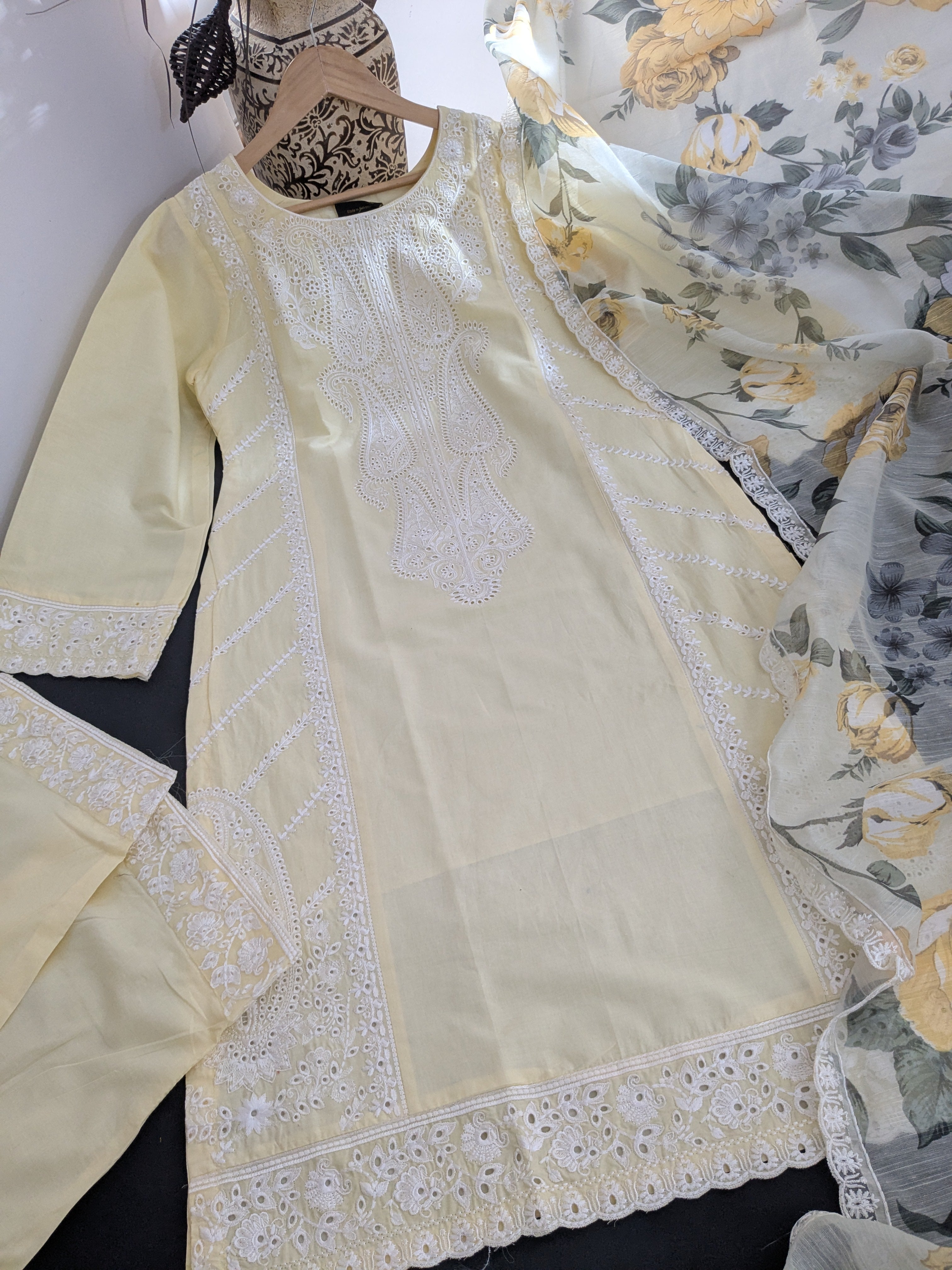 Karma Pastel Yellow 3 Piece Lawn Outfit