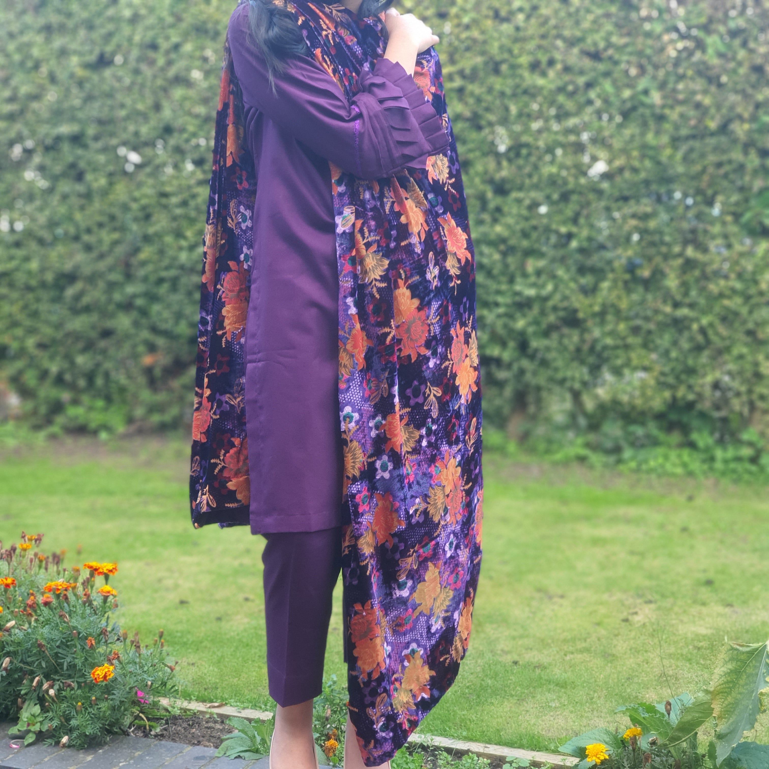 Purple 3 Piece Linen and Plachi Outfit