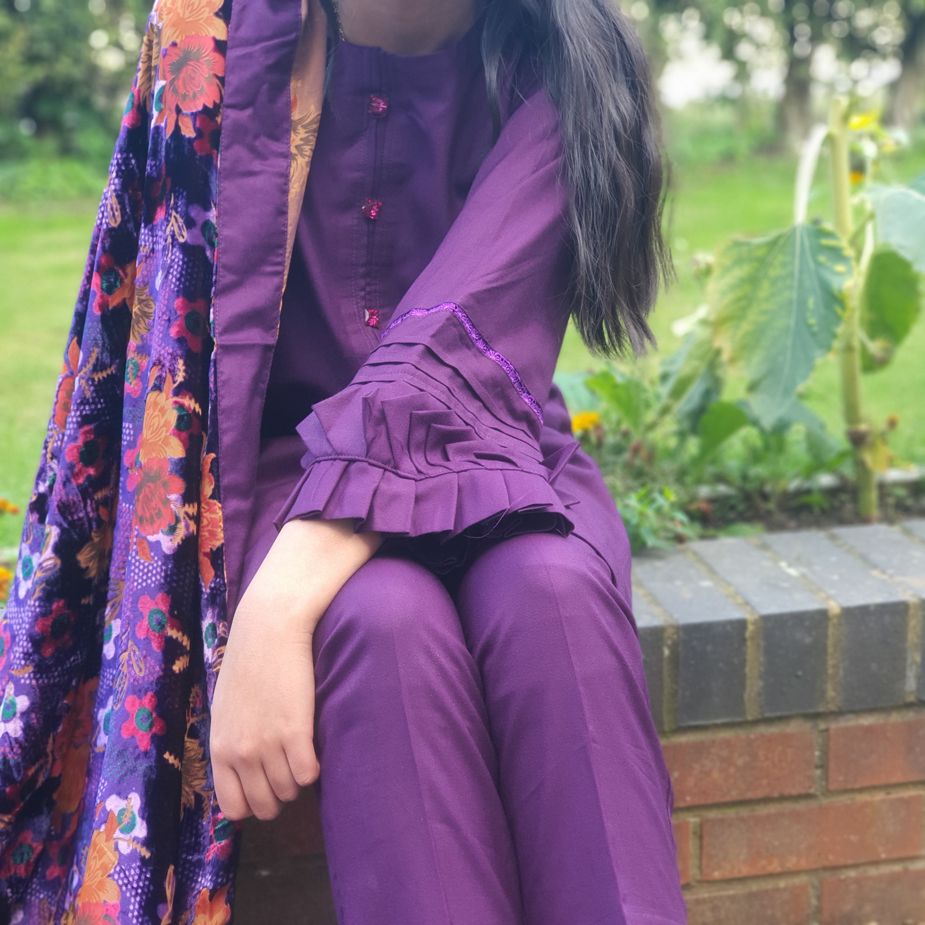 Purple 3 Piece Linen and Plachi Outfit